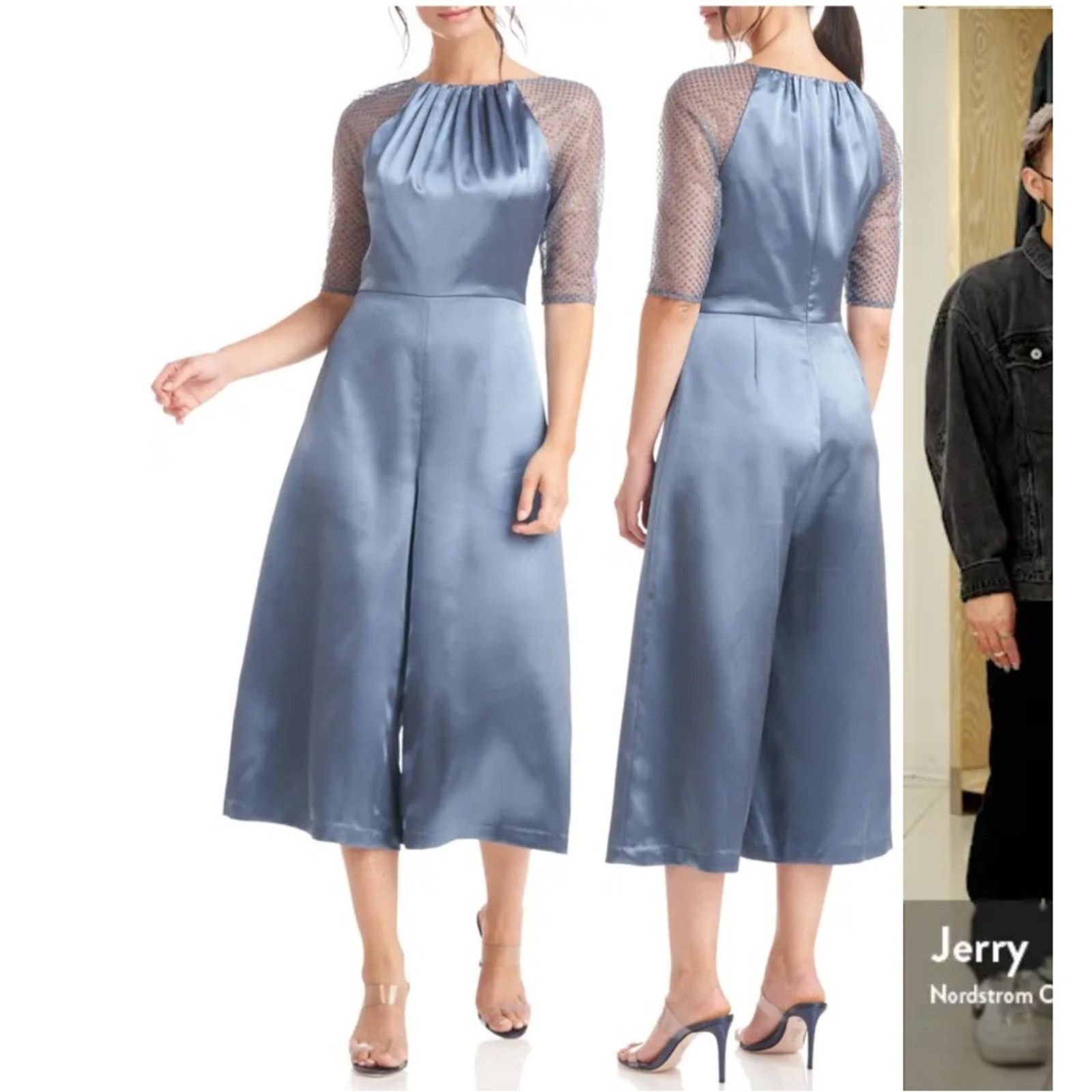 Other JS COLLECTIONS Leila Sheer Sleeve Crop Jumpsuit Blue SZ.16 Size 38" / US 16 / IT 52 - 1 Thumbnail