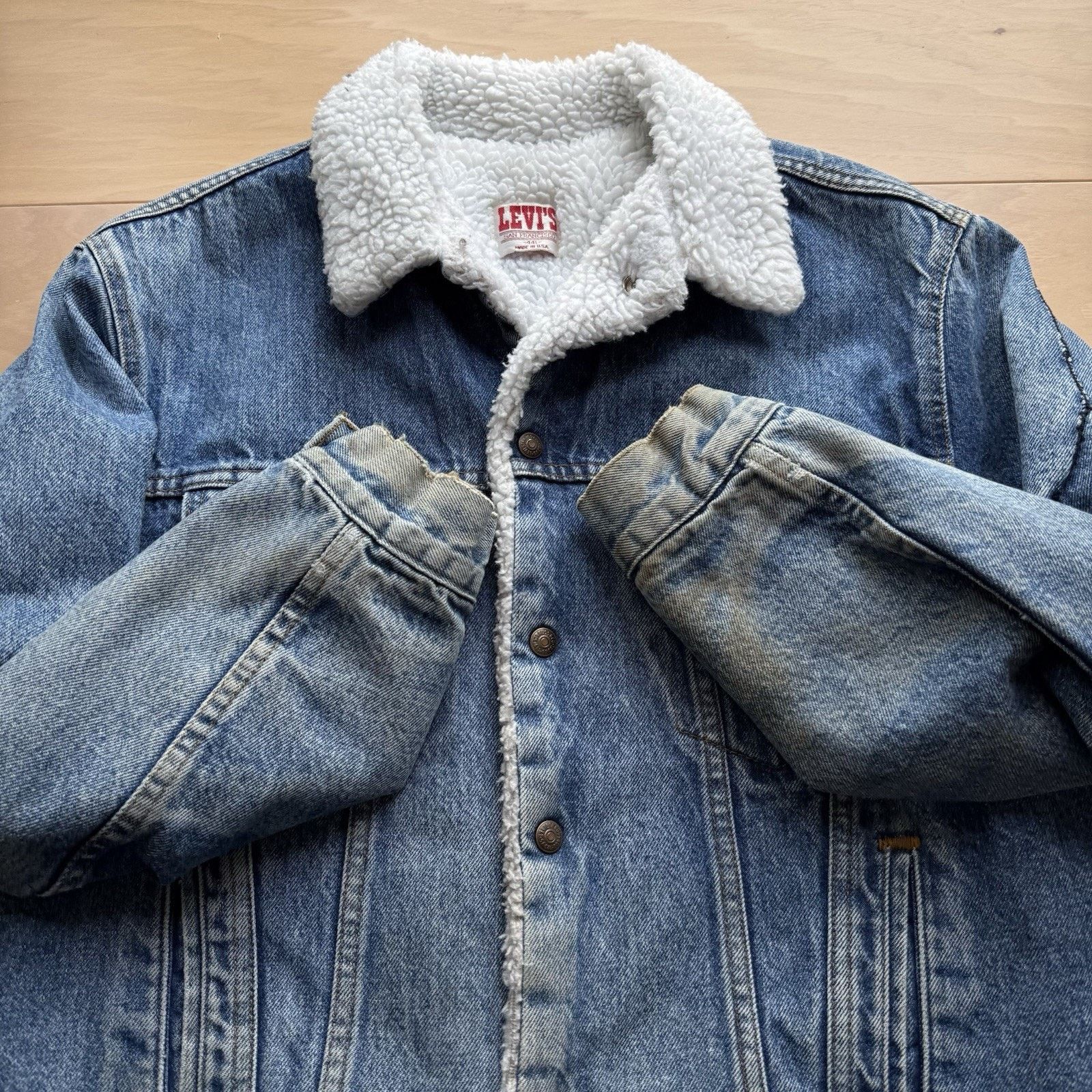 Levi's × Vintage Vintage Levis Sherpa Trucker Jacket 44 Blue 80s Heavy Size US L / EU 52-54 / 3 - 4 Thumbnail