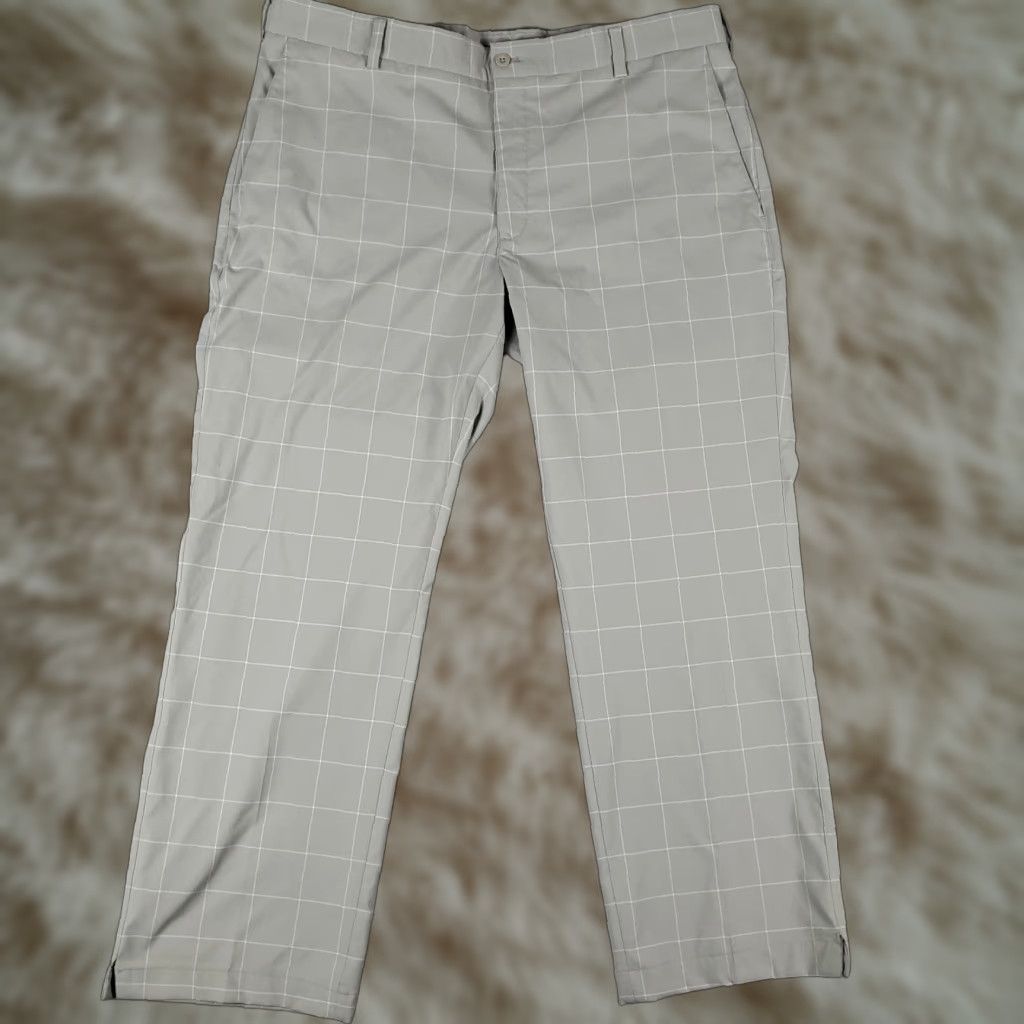 Nike Chino Pants Mens 38x29 Gray Check Dri-Fit Flat Front Golf Trousers