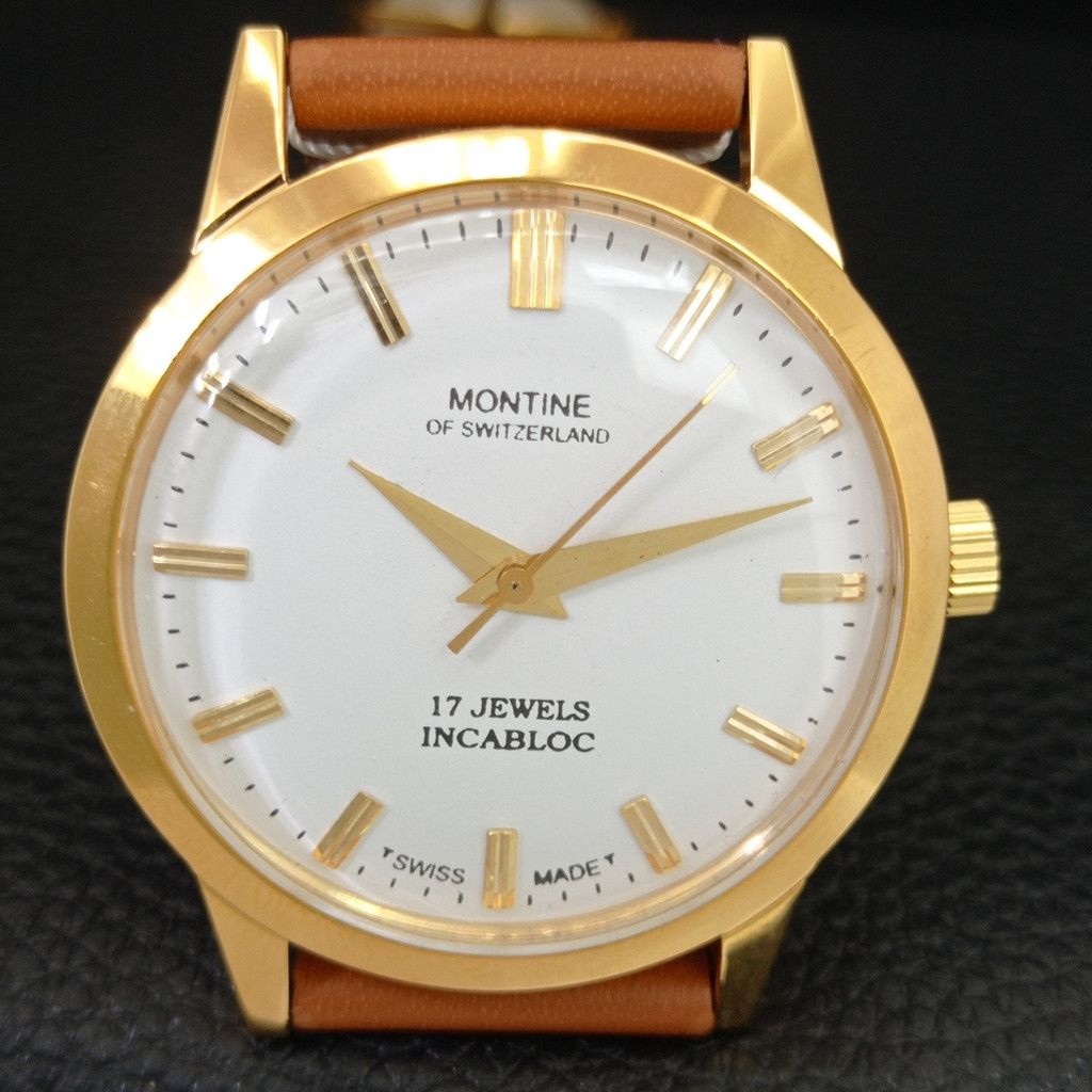 Other VINTAGE MONTINE HAND-WINDING SWISS MENS WHITE WATCH a444155 Size 38 - 4 Thumbnail