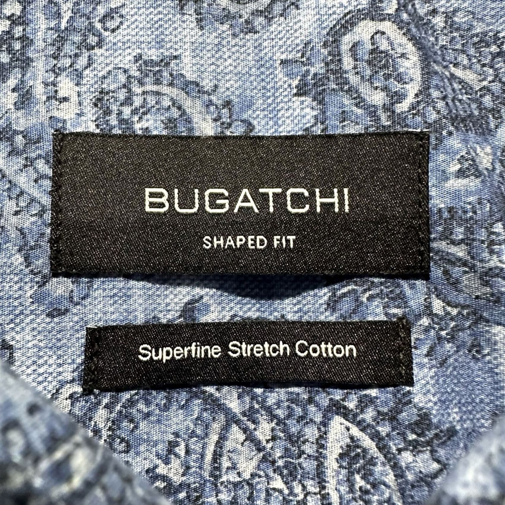 BUGATCHI Bugatchi Shirt Mens Large Blue Paisley Print Shaped Fit Superfine Stretch Cotton Size US L / EU 52-54 / 3 - 5 Thumbnail