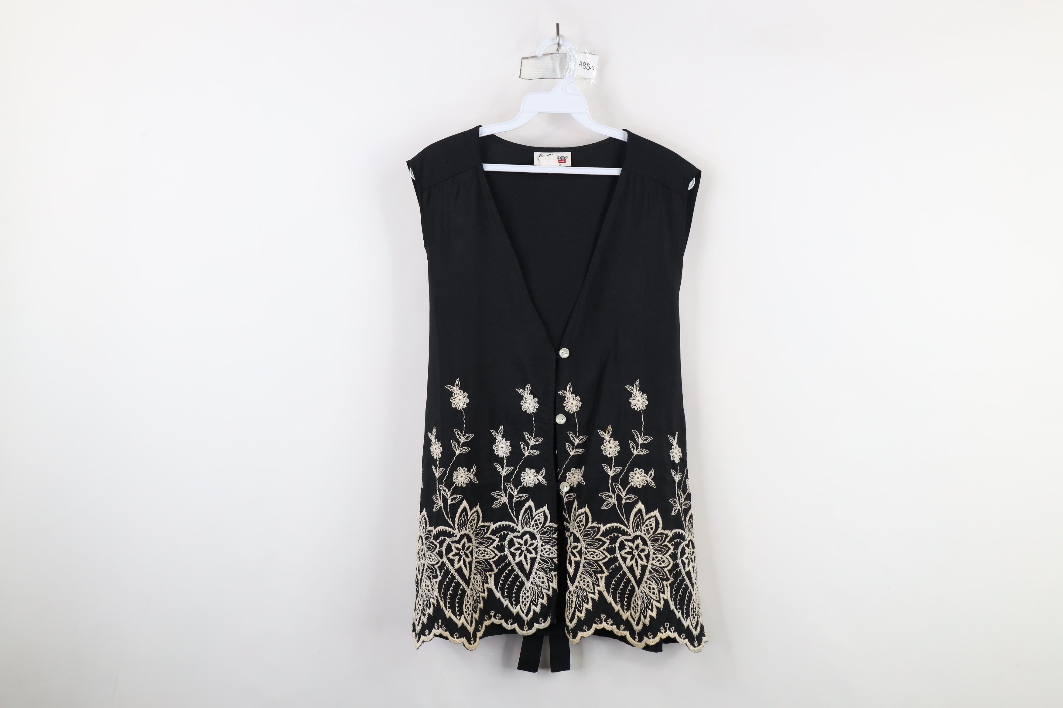 Vintage Vintage 90s Streetwear Flower Button Vest Jacket Black Size XS / US 0-2 / IT 36-38 - 1 Thumbnail