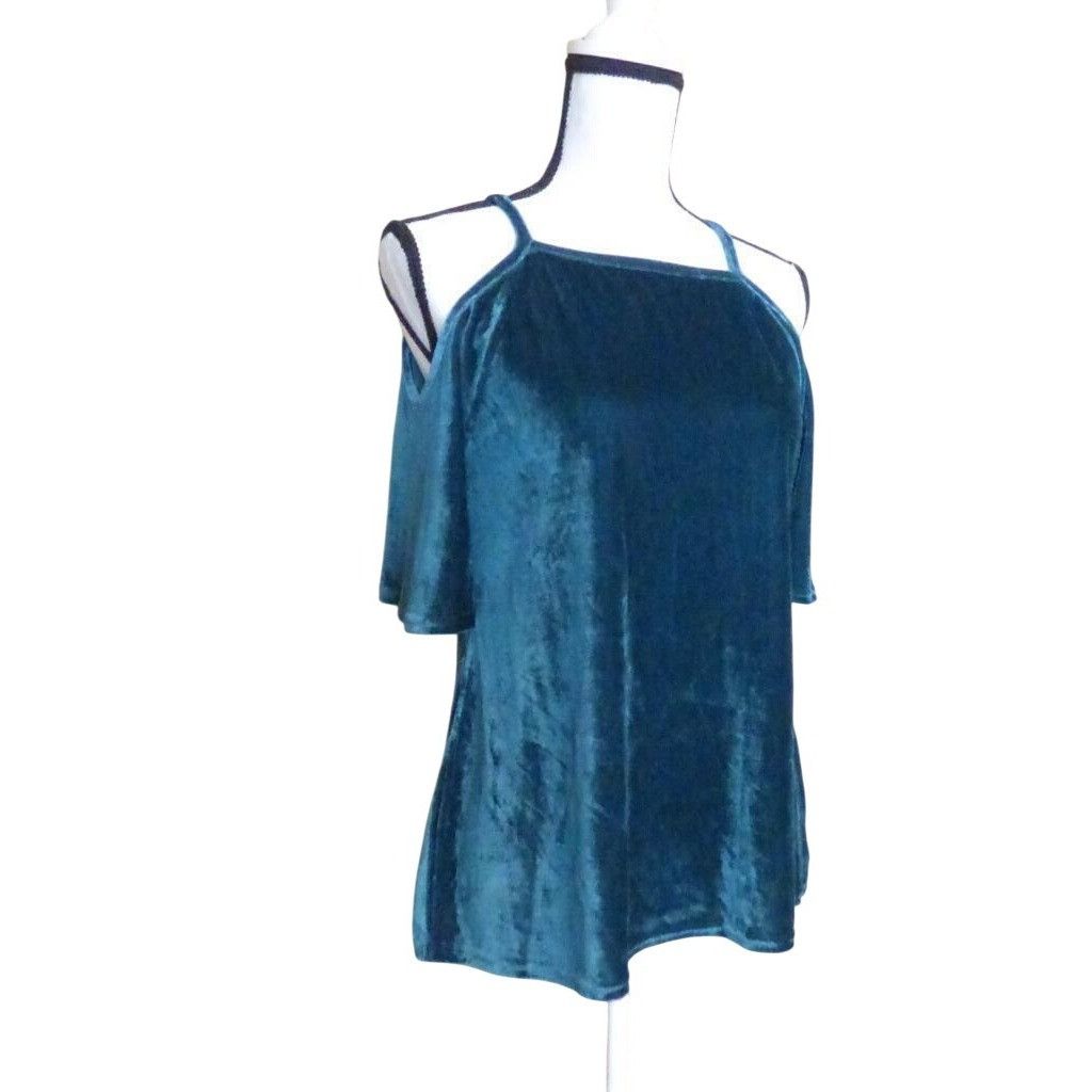 Other Ultra Flirt Juniors' Velvet Cold-Shoulder Top, Deep Teal, Size M / US 6-8 / IT 42-44 - 2 Thumbnail