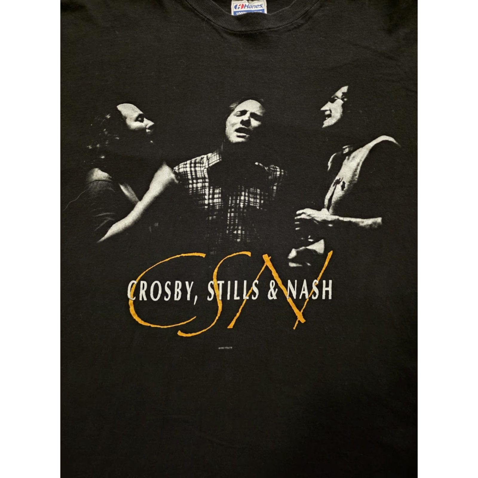Hanes VINTAGE Crosby Stills & Nash Band T Shirt Black Mens L Short Sleeve Crew Neck Cotton Hanes 90s Music Rock Graphic Print Size US L / EU 52-54 / 3 - 2 Thumbnail