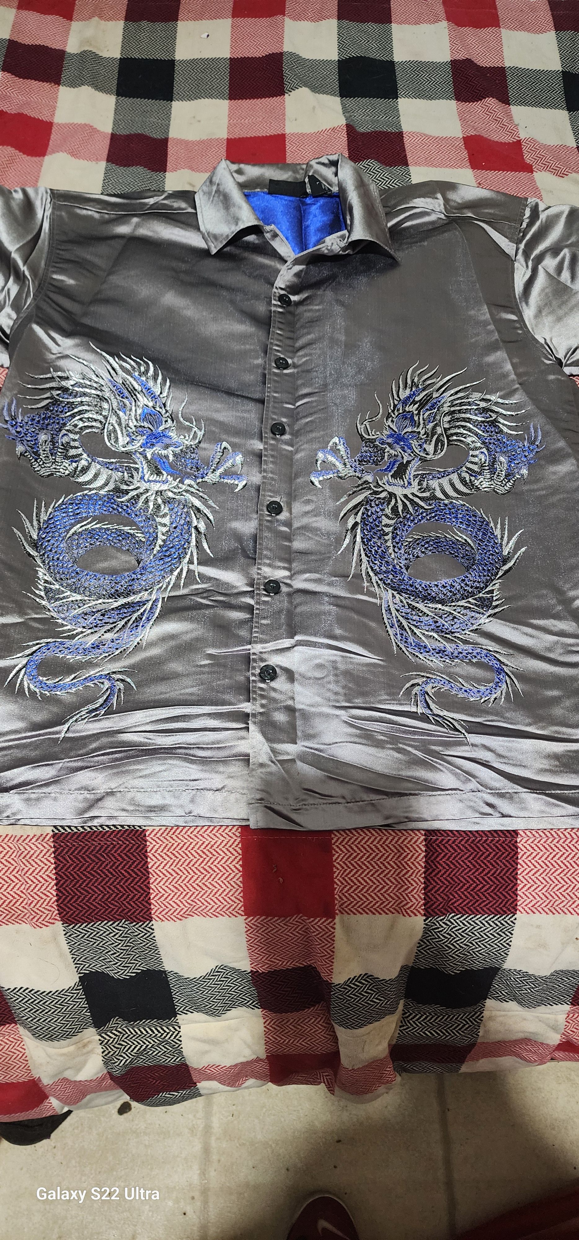 Other Silver Satin Odo Shirt with Blue Dragon Embroidery Size US L / EU 52-54 / 3 - 1 Thumbnail