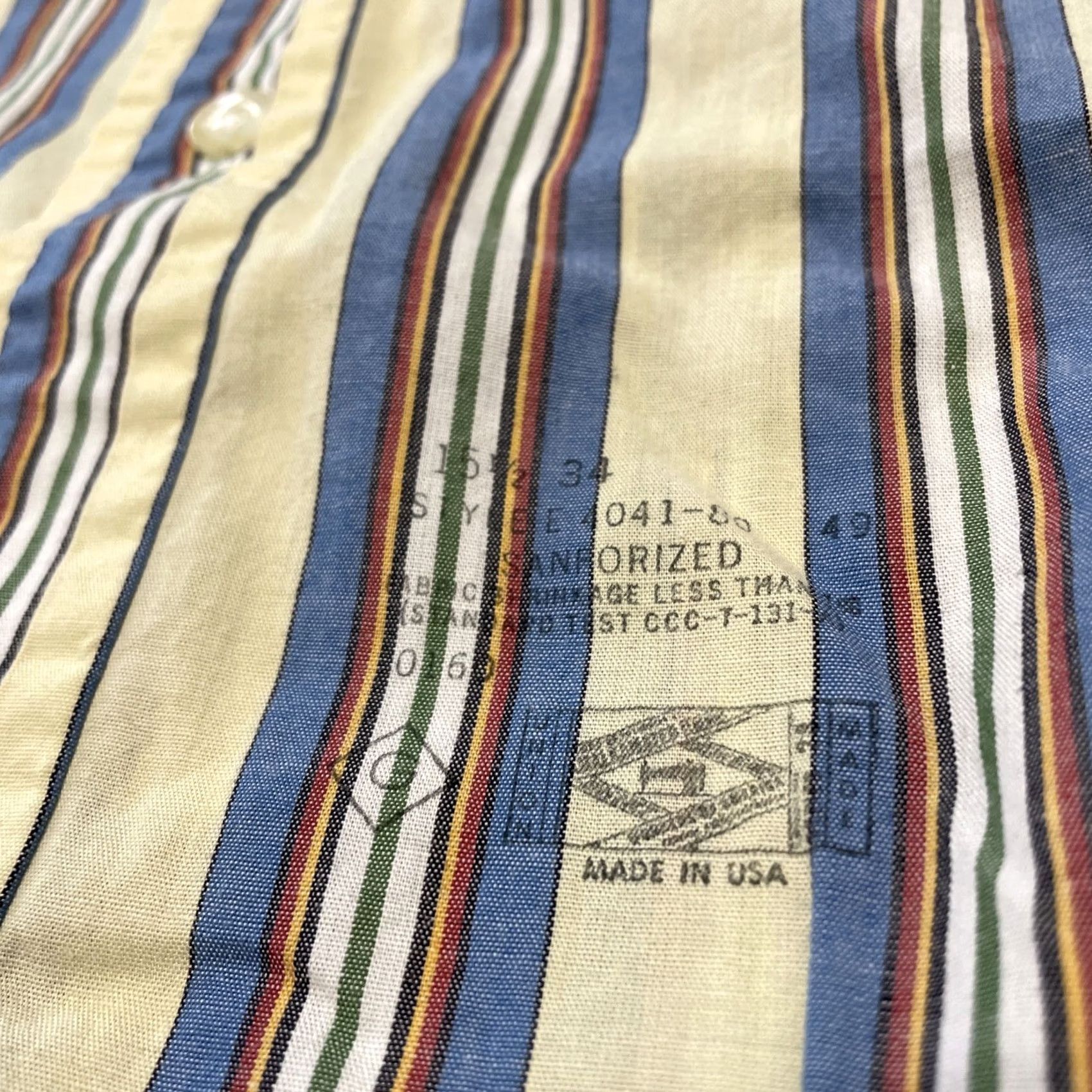 Gant VINTAGE GANT Shirt Regular 15.5 34 Blue Yellow Cream Green Striped Button-Up Western Cowboy 70s 90s Bohemian Grandpa Point Collar USA Mens Size US L / EU 52-54 / 3 - 6 Thumbnail