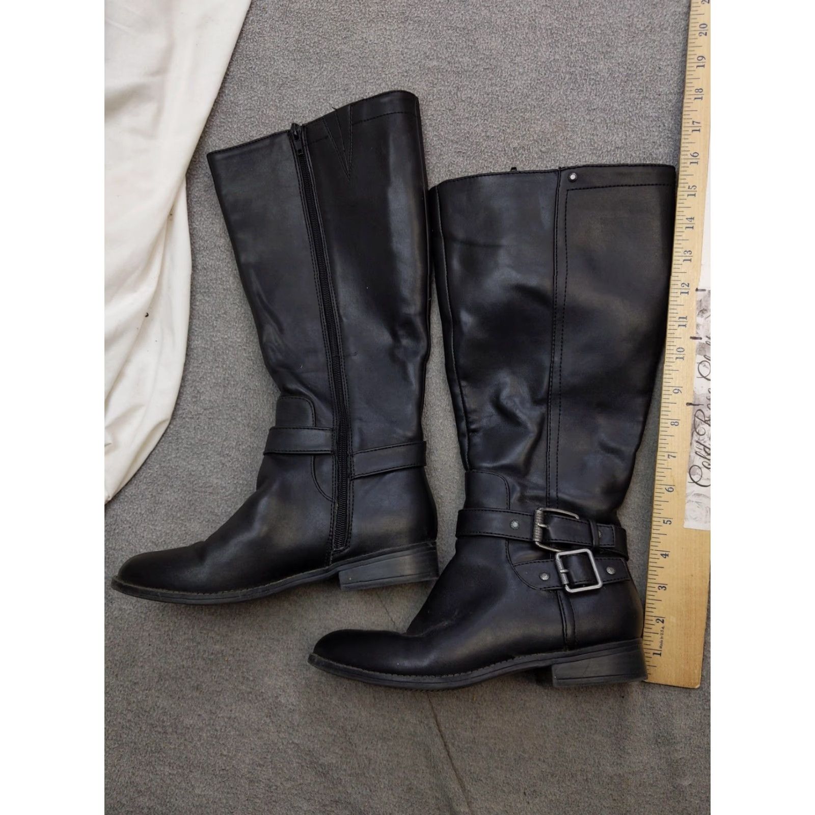 Vintage Bass Womens Boot Shoe Knee High Black Buckle Zip Riding Casual 7M 7 Women Vel? Size US 7 / IT 37 - 2 Thumbnail