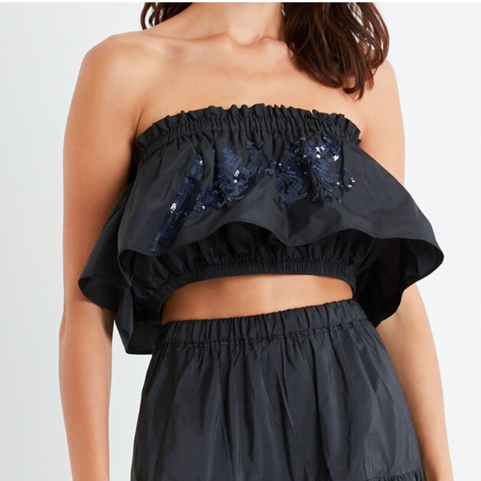 Tanya Taylor Womens (M) Crop Tube Top Ruffled Strapless Sequin Whimsygoth Size M / US 6-8 / IT 42-44 - 5 Thumbnail