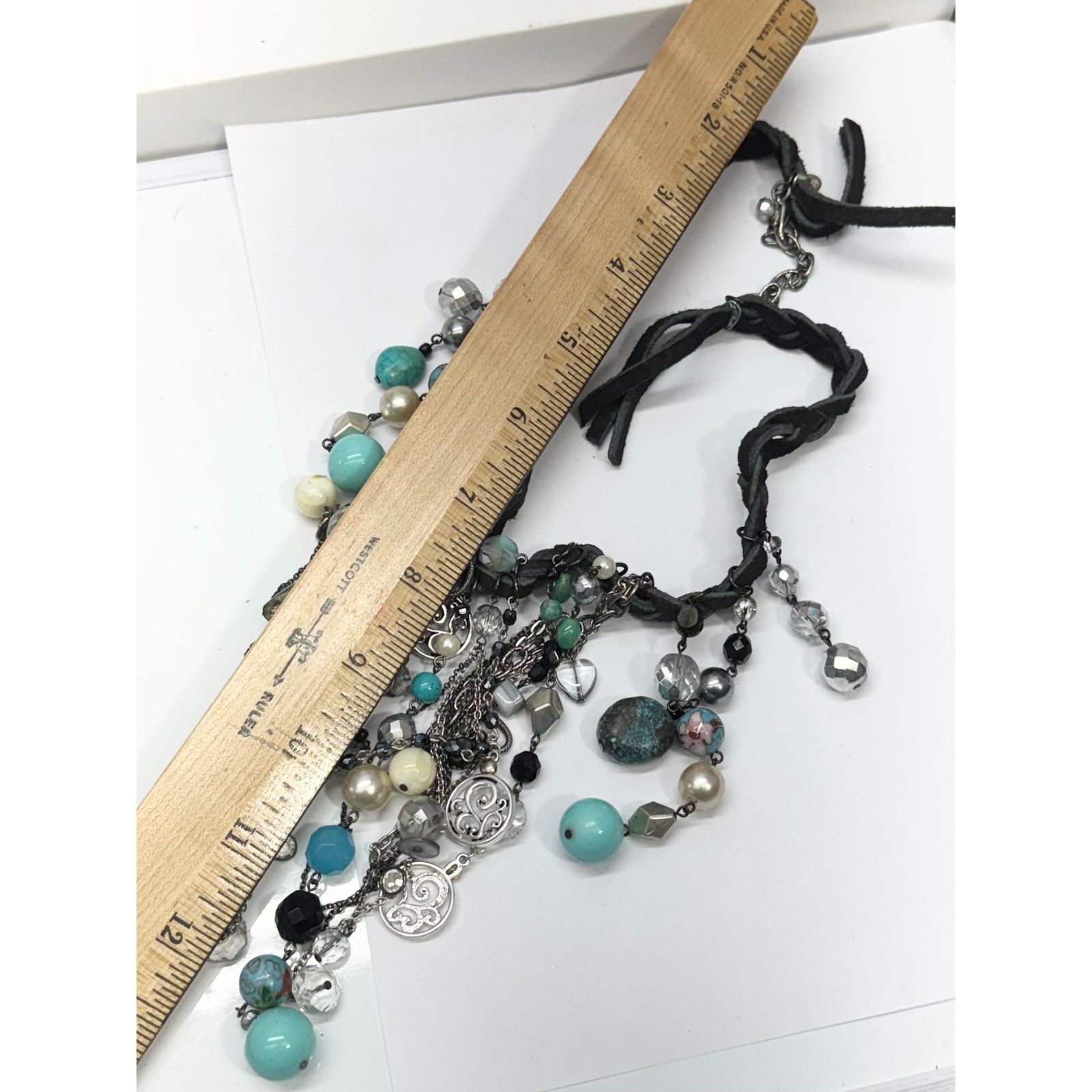 Vintage Vintage black braided suede beaded charm necklace Size ONE SIZE - 8 Thumbnail