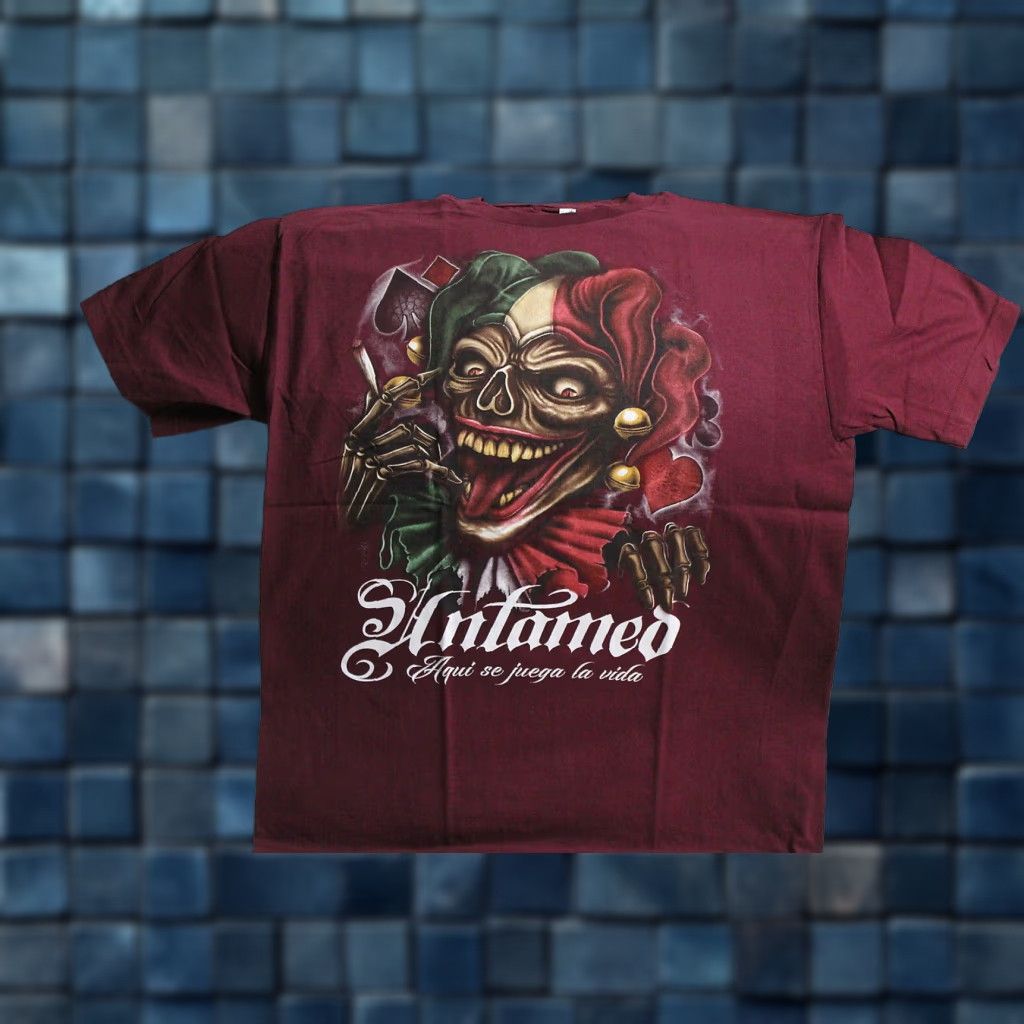 Vintage VINTAGE ALSTYLE Graphic Tee Men L Burgundy Joker Skull Smoking Untamed 90s T-Shirt Size US L / EU 52-54 / 3 - 1 Thumbnail