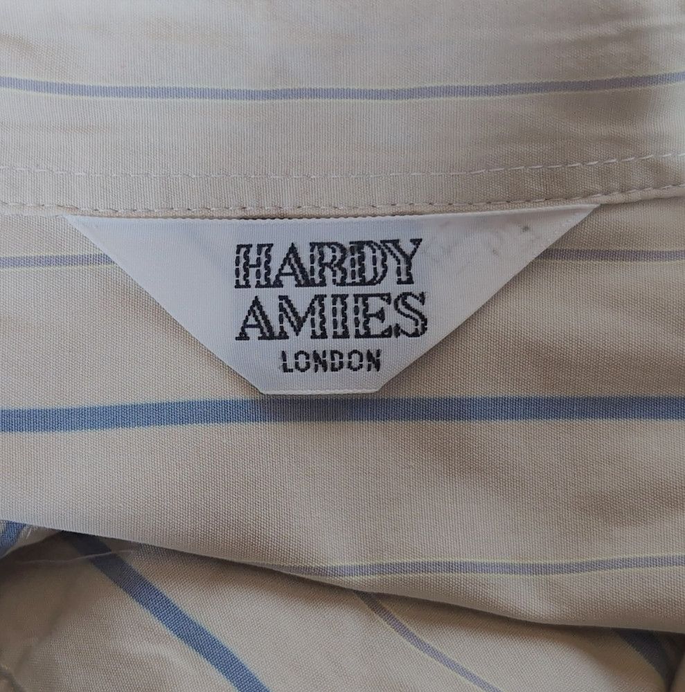 Hardy Amies Hardy Amies Sz L Beige and Navy Striped Casual Shirt Size US L / EU 52-54 / 3 - 5 Thumbnail
