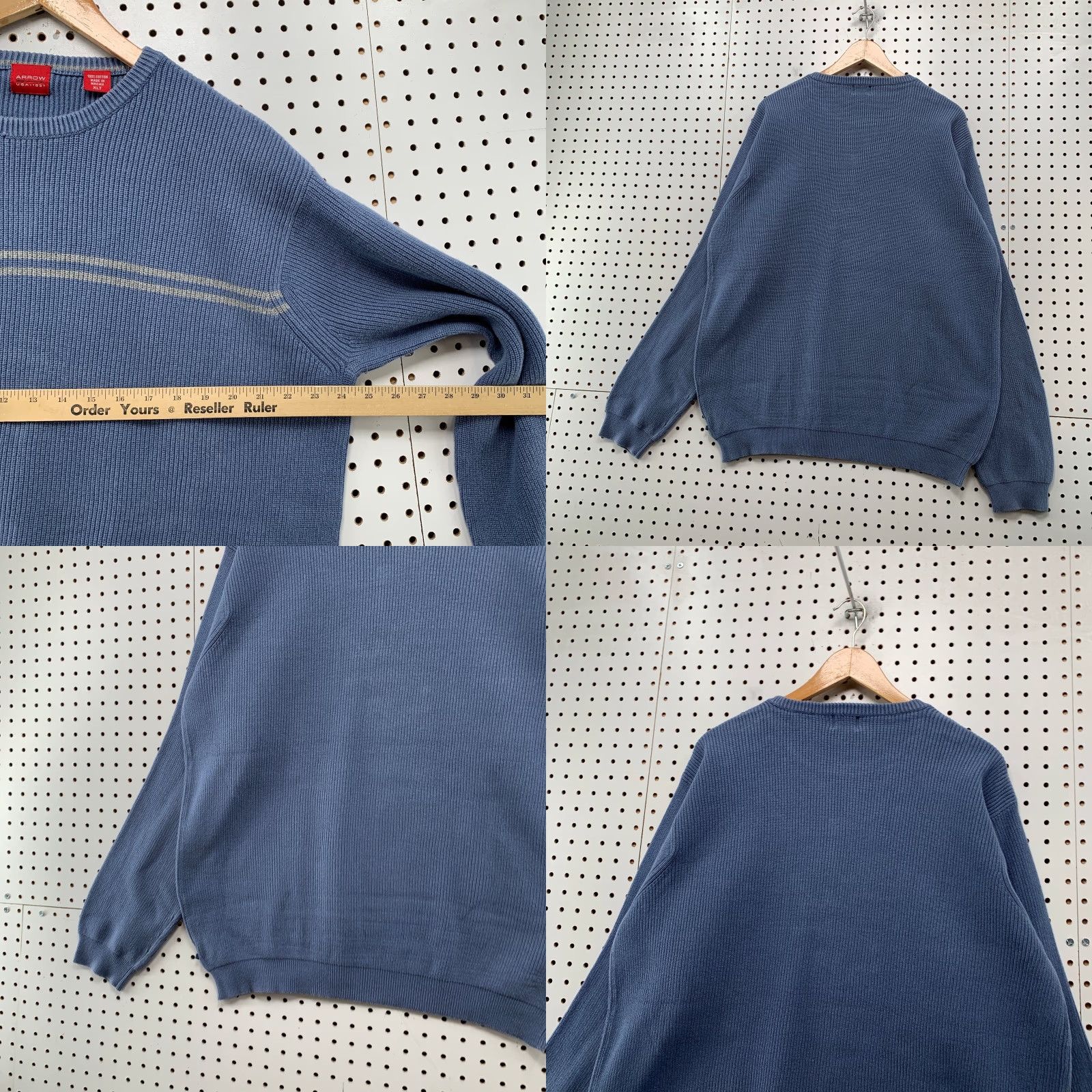 Arrow VINTAGE Arrow Knit Sweater Mens XL Tall XLT Blue Striped Rib Y2K Dad Size US XL / EU 56 / 4 - 8 Thumbnail