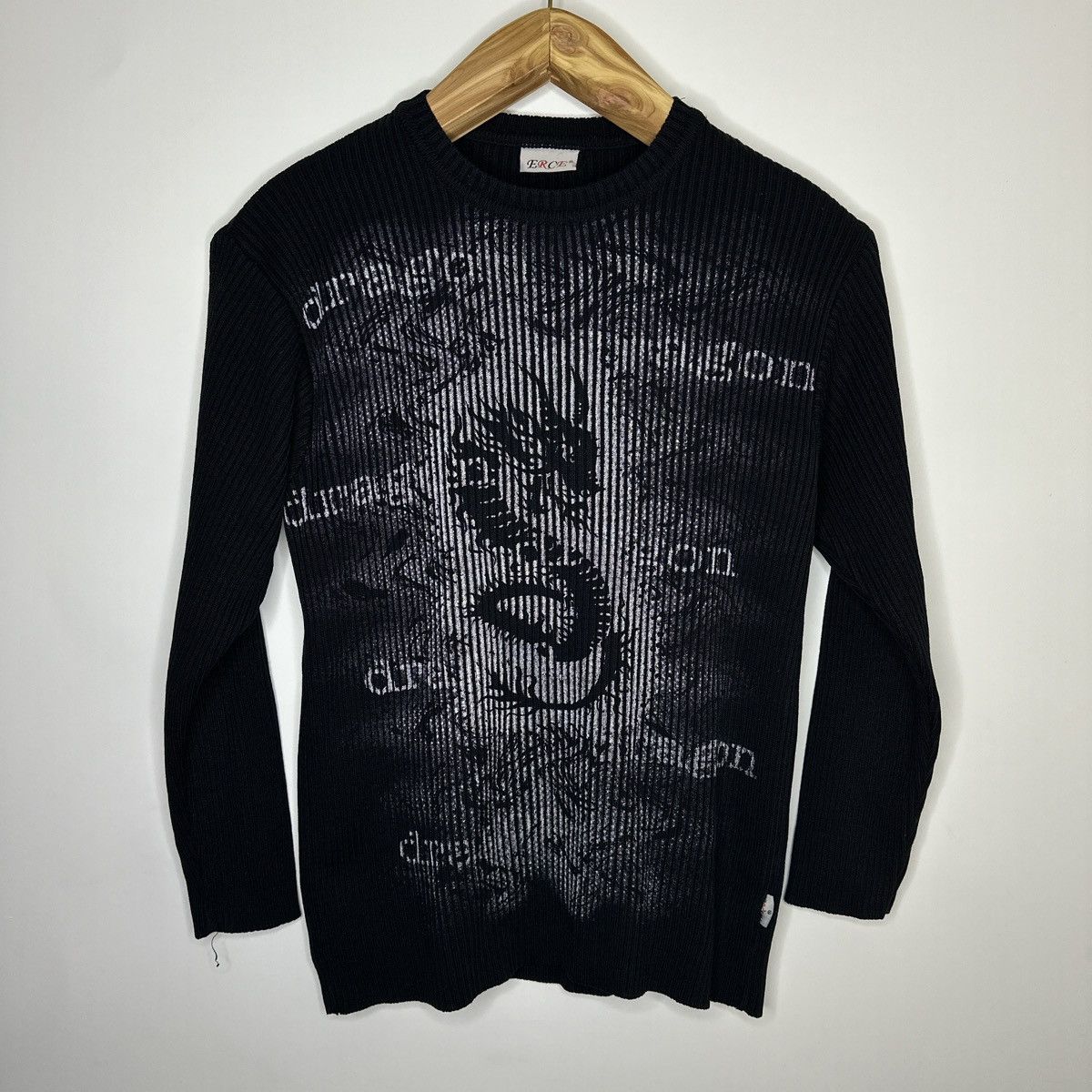 image of Diesel x If Six Was Nine Japan Dragon Tribal Rib Knit Sweater in Black, Men's (Size Medium)