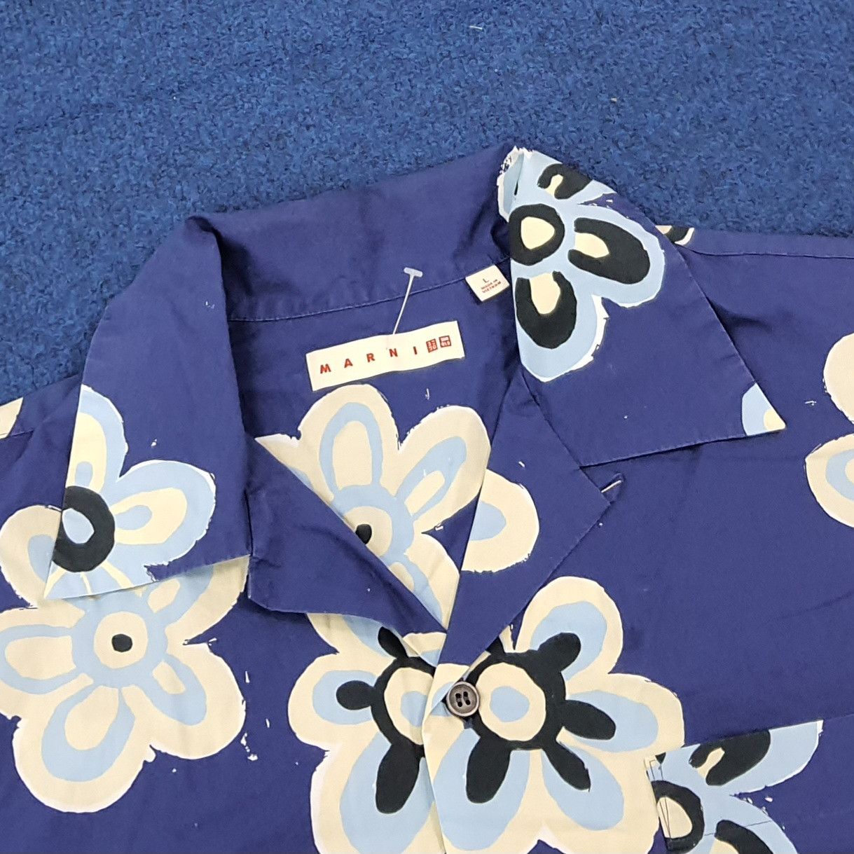 Marni × Uniqlo Vintage MARNI x UNIQLO Blue Floral Open Collar Shirt C276N64 Size US L / EU 52-54 / 3 - 4 Thumbnail