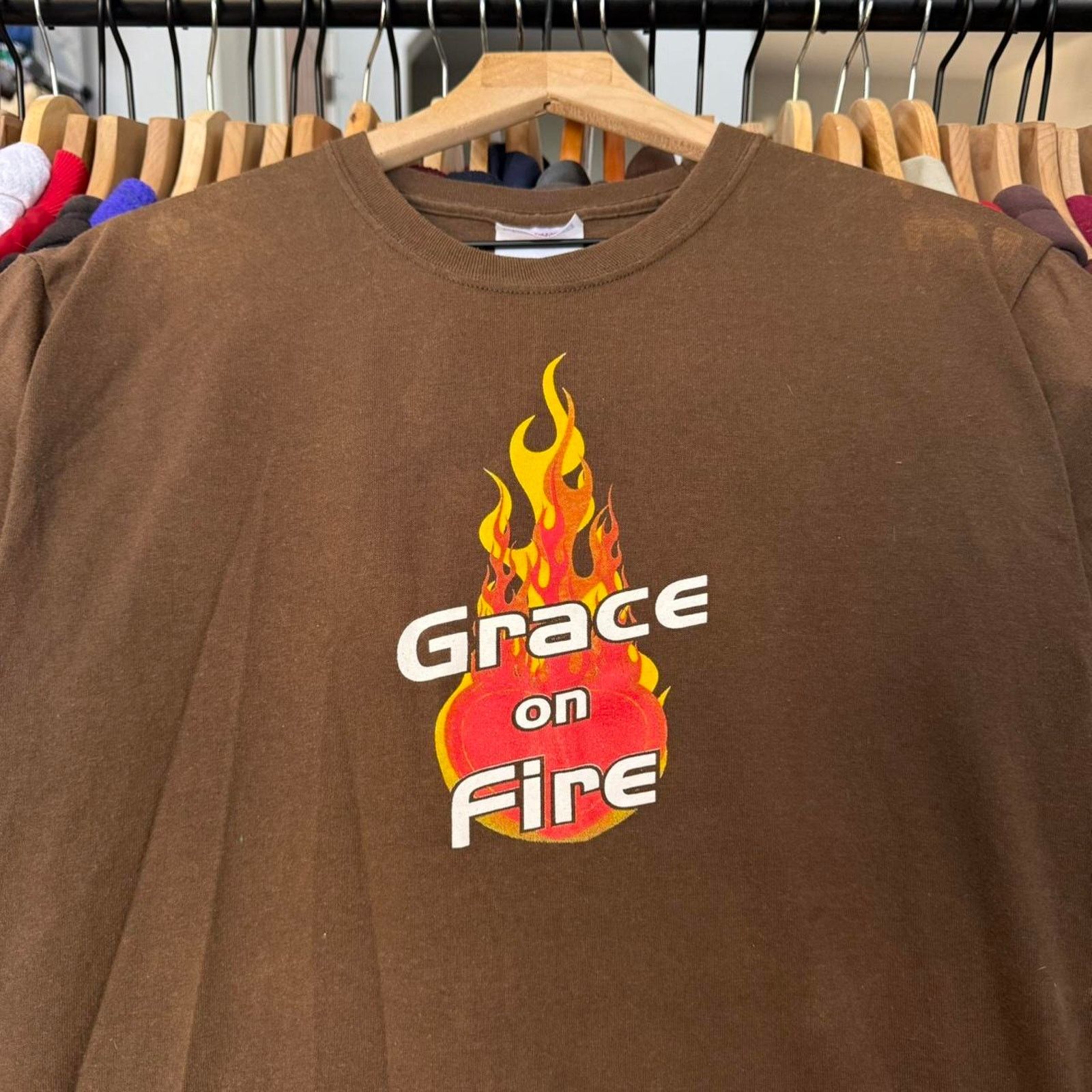 Hanes Vintage Y2K Grace on Fire Skater Style T-Shirt Brown Size US M / EU 48-50 / 2 - 2 Thumbnail