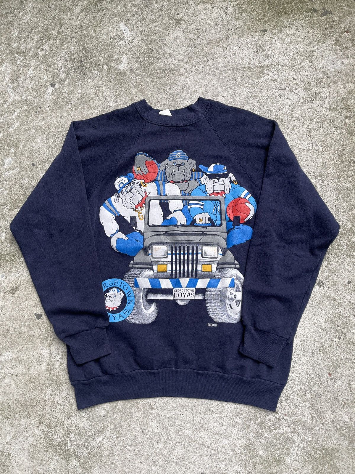 image of NCAA x Vintage 80's Georgetown University Jeep Dogs Crewneck in Blue, Men's (Size Large)