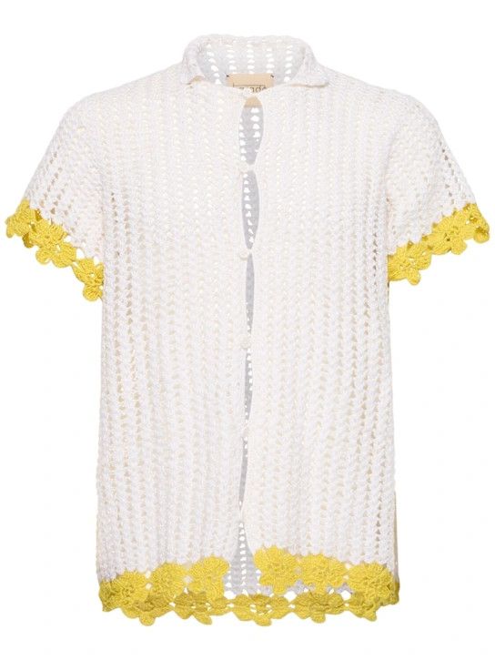 o1lsvrm0425 Crochet Cotton S/S Shirt in White