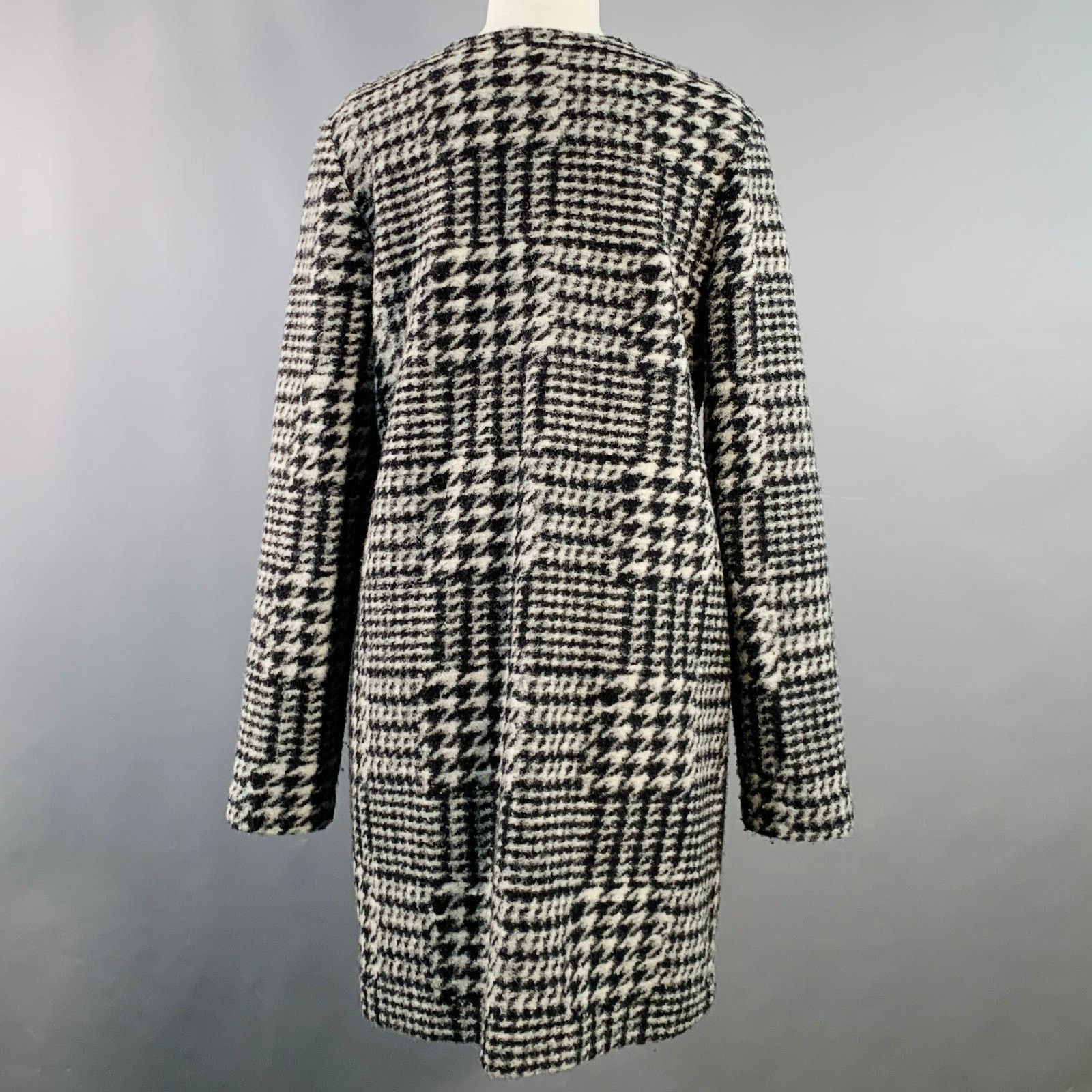 Nanette Lepore Size M Grey Black Wool Blend Houndstooth Collarless Coat Size M / US 6-8 / IT 42-44 - 4 Thumbnail