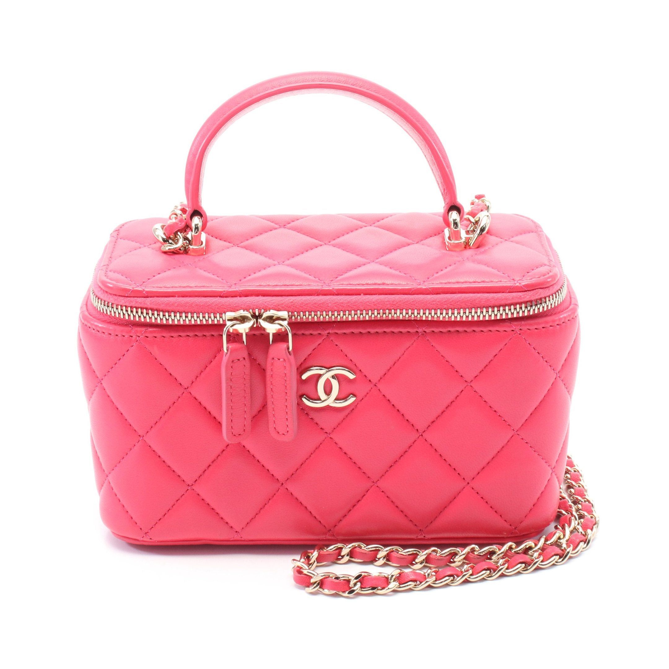 Chanel Matelasse Vanity Bag Chain Shoulder Leather Pink Gold Hardware, Women's