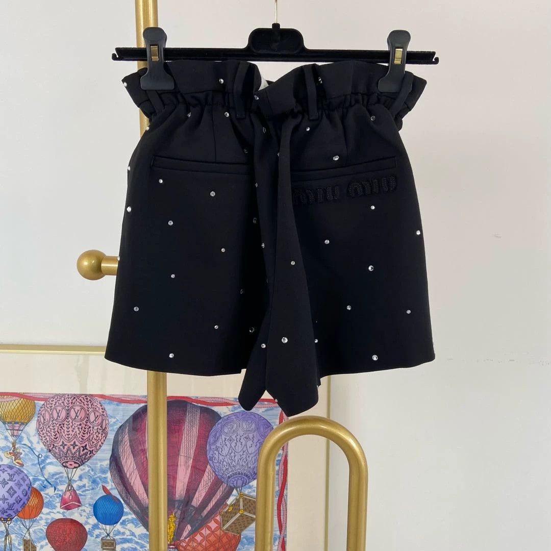 Miu Miu MIU MIU women's black crystal-embellished short 36 Size 25" / US 0 / IT 36 - 2 Thumbnail