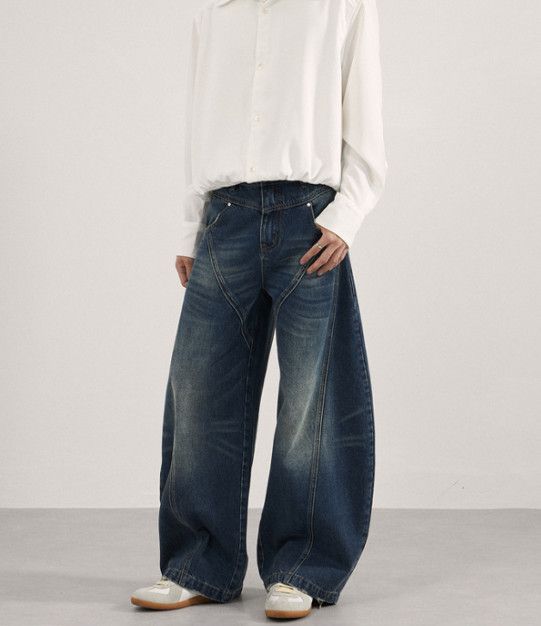 Vintage Men's American Street Washed Straight Patchwork Curved Jeans Size US 32 / EU 48 - 2 Thumbnail