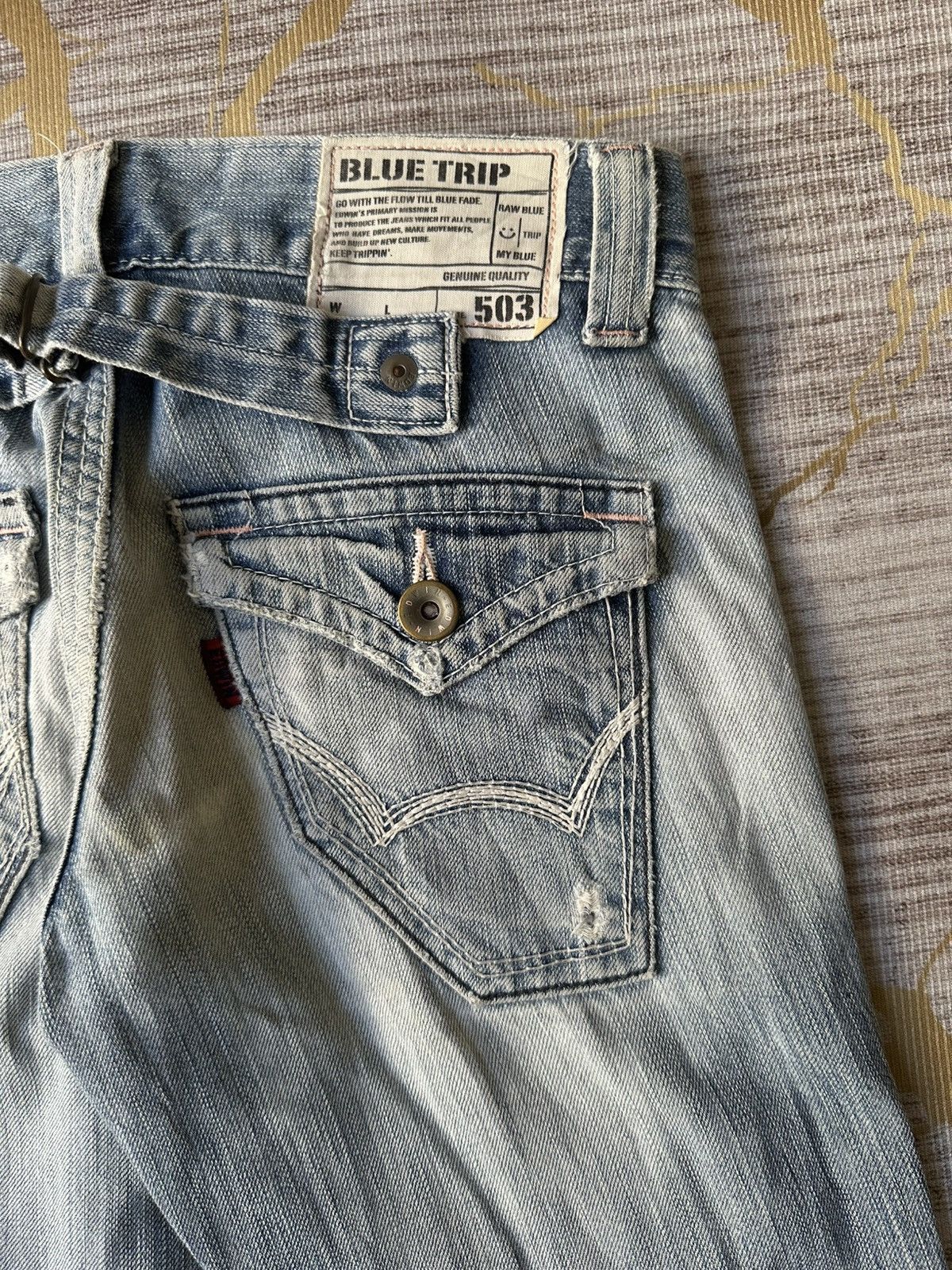 Edwin FLARE Edwin Blue Trip 503 Buckle Back Faded Distressed Denim Size US 28 / EU 44 - 17 Thumbnail