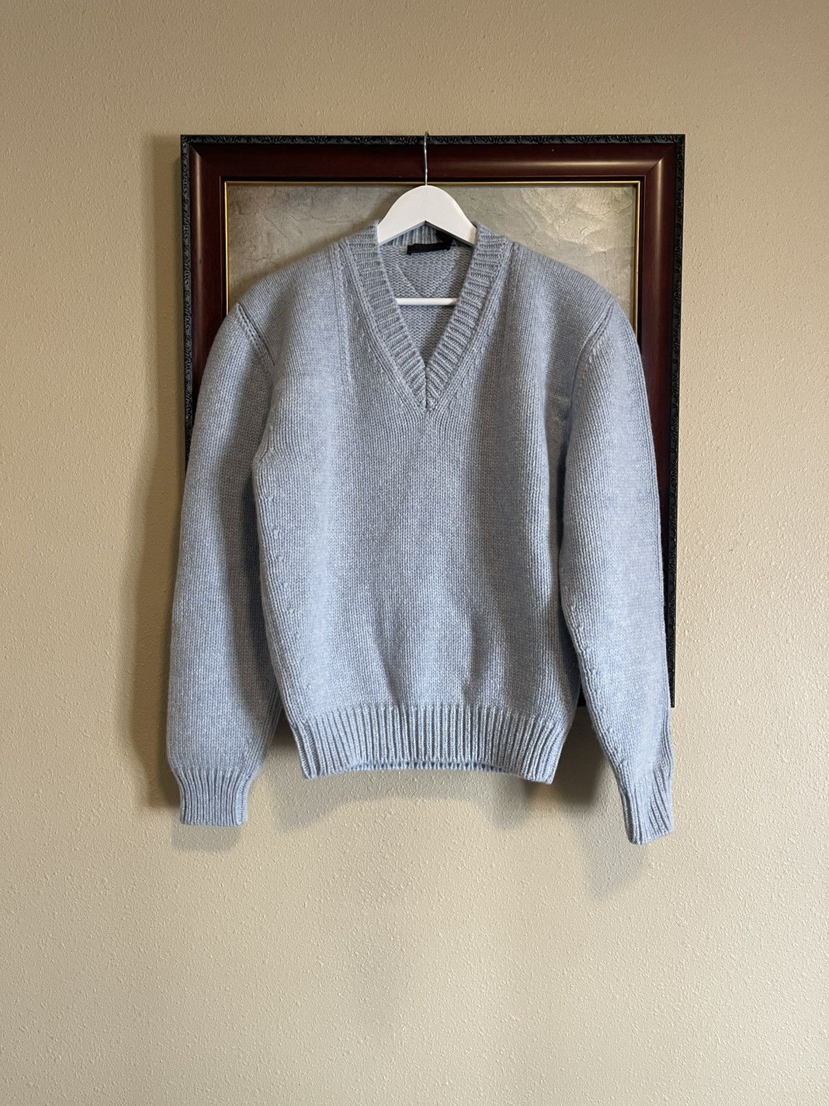 Prada Prada Mens Runway Sapphire Blue V-Neck Sweater Size US S / EU 44-46 / 1 - 3 Thumbnail