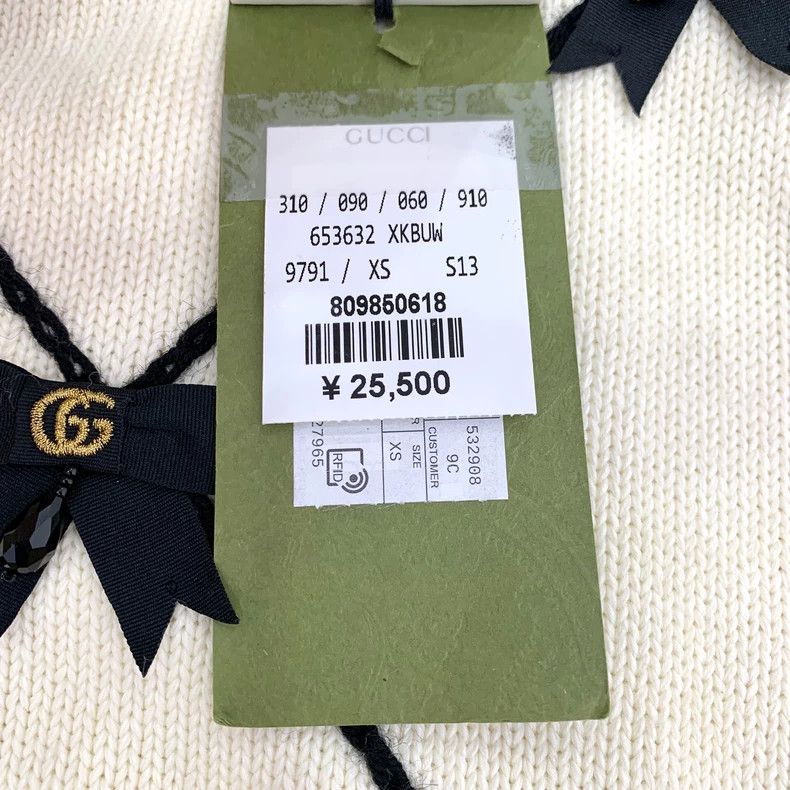 Gucci Gucci Beige logo bow cotton round-neck long-sleeved knitted Size US XS / EU 42 / 0 - 7 Thumbnail