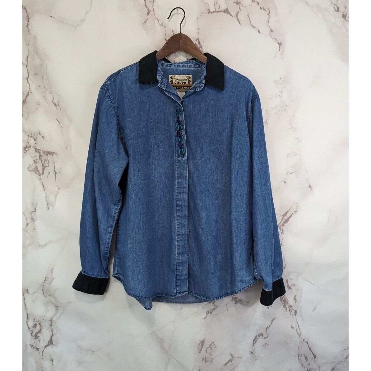 Wrangler Vintage Wrangler Shirt Women XL 90s Embroidered Chambray Size XL / US 12-14 / IT 48-50 - 1 Thumbnail