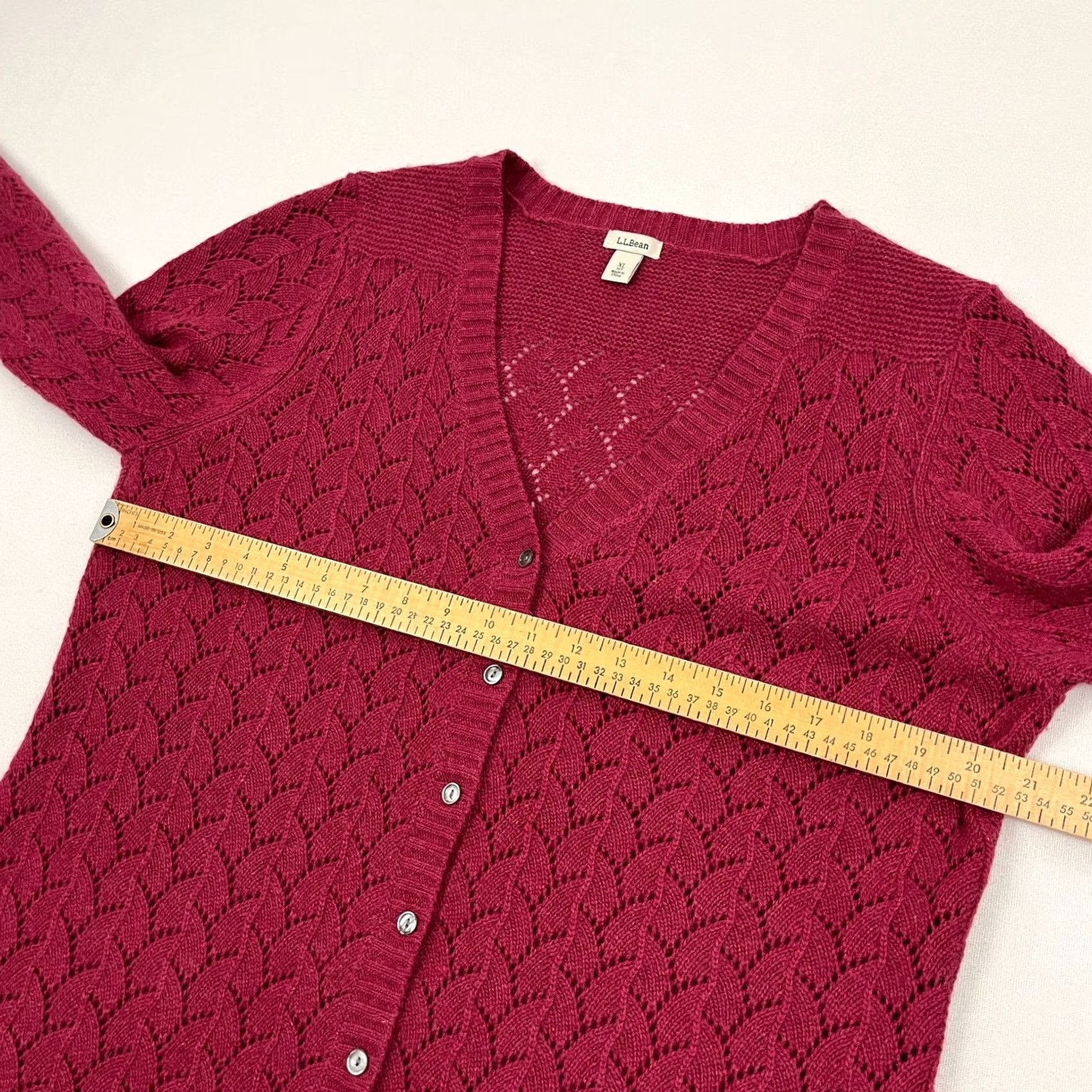 Vintage LL Bean Cardigan Sweater Womens XL Petite Angora Cashmere Wool Open Knit Red V-Neck Long Sleeve Knit Solid Vintage? No Size XL / US 12-14 / IT 48-50 - 4 Thumbnail