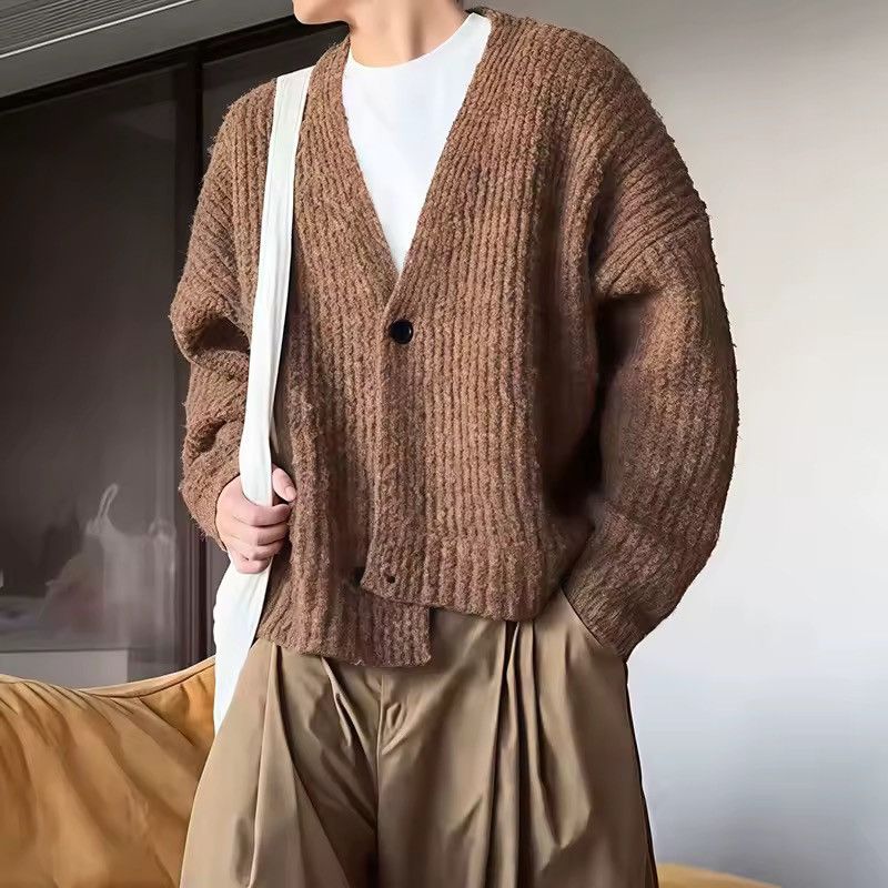 Other Knitted Casual Brown Cardigan Streetwear Solid V Neck Size US L / EU 52-54 / 3 - 3 Thumbnail