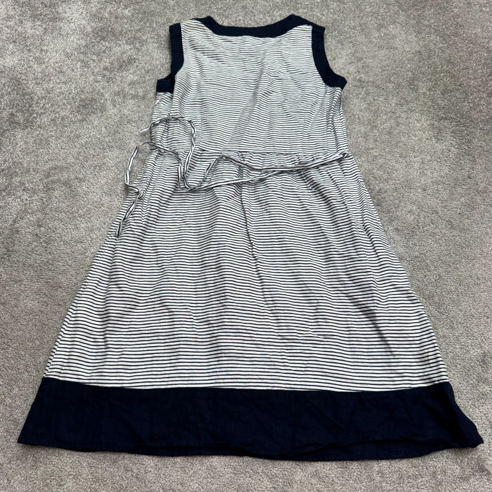 Nautica MALVIN Linen Nautical A-Line Dress - Belted - Navy White Striped - Womens Large - Casual Sleeveless - Short Dress - Regular Size - Blue Size L / US 10 / IT 46 - 2 Thumbnail