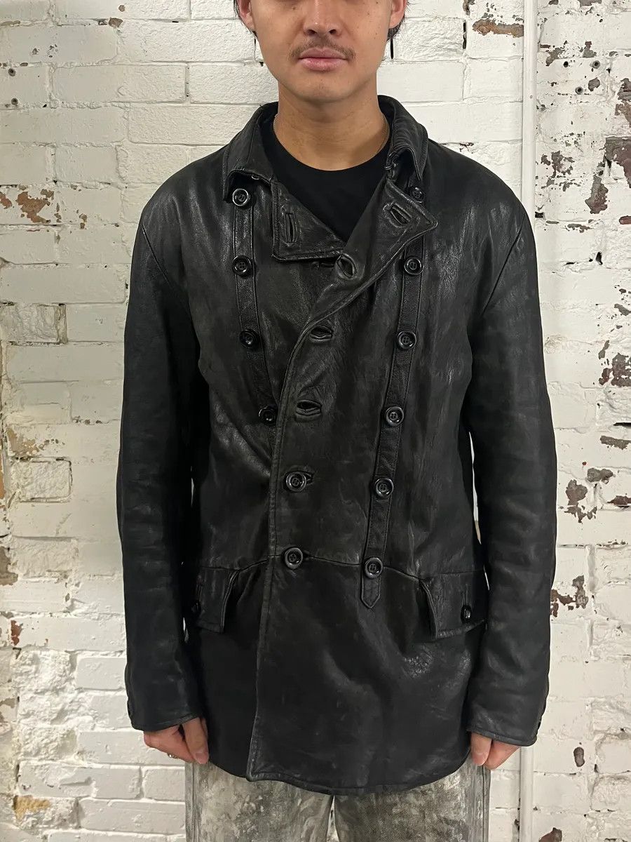Emporio Armani AW2006 Emporio Armani Officer Buttoned Black Leather Peacoat Jacket Size US L / EU 52-54 / 3 - 2 Thumbnail