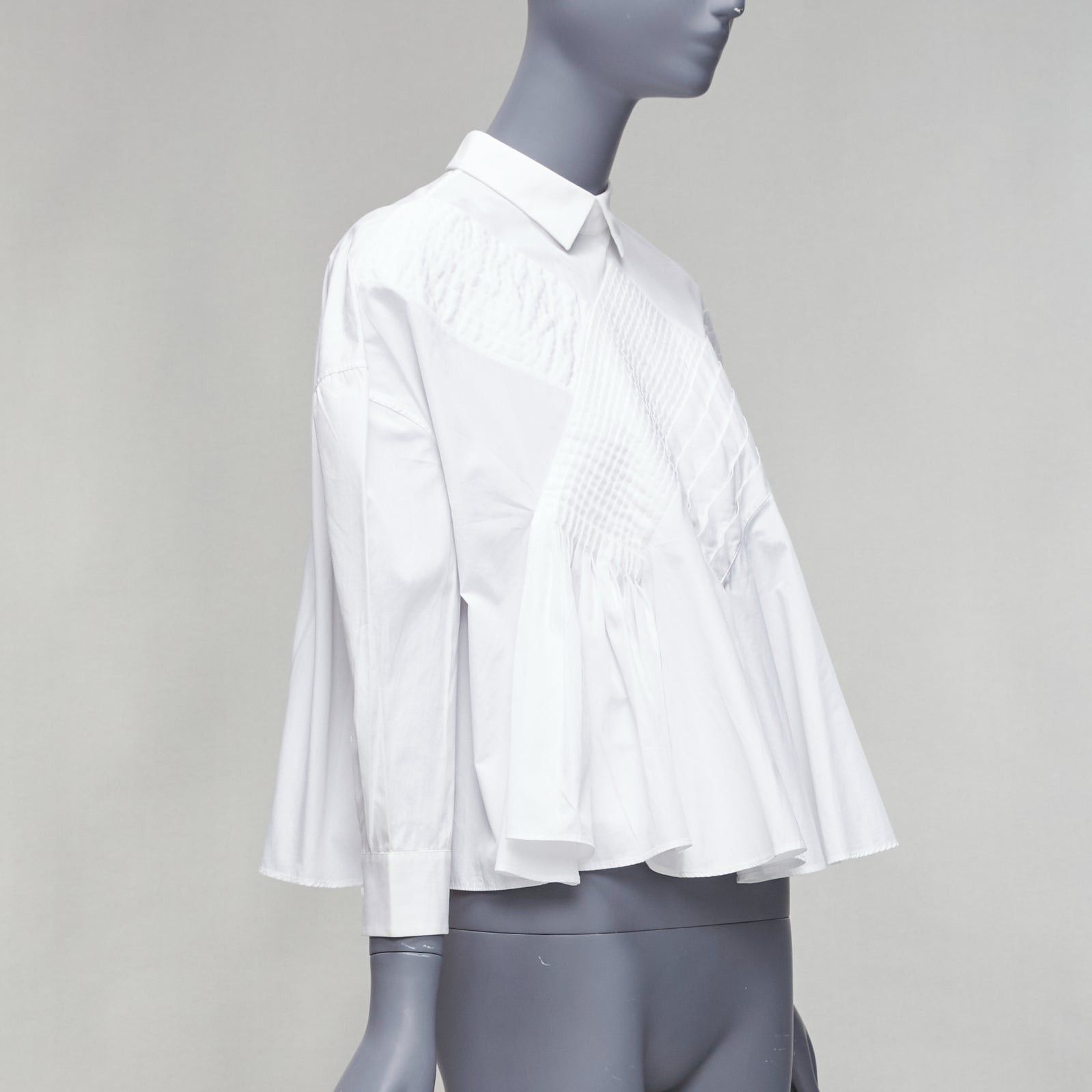 image of Viktor Rolf Viktor & Rolf White Cotton Criss Cross Pleated Collared Boxy Flare Shirt It40 S, Women'