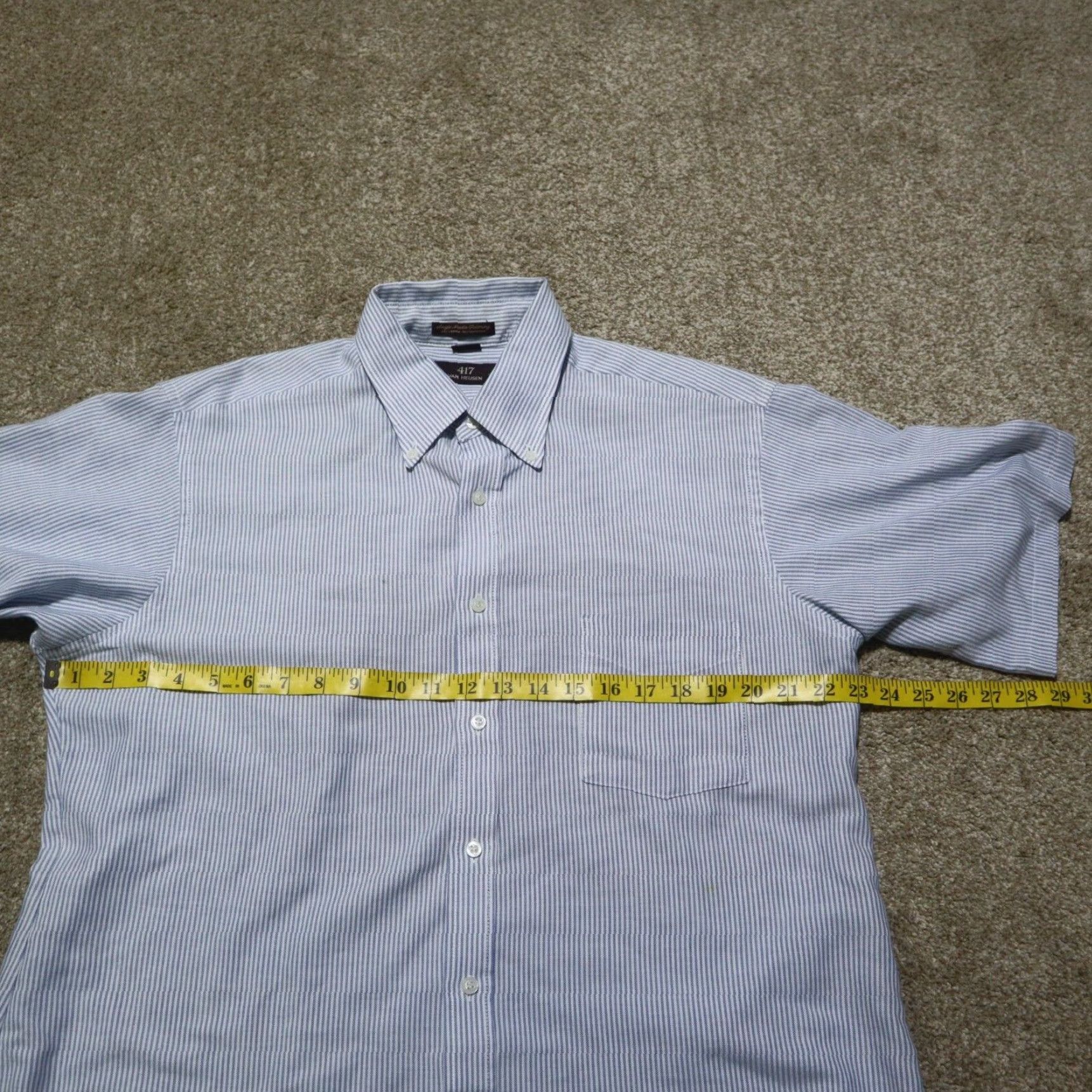 Van Heusen VAN HEUSEN Men's Dress Shirt Oxford Blue Stripes 16.5 Business Casual Regular Fit Size 42R - 4 Thumbnail