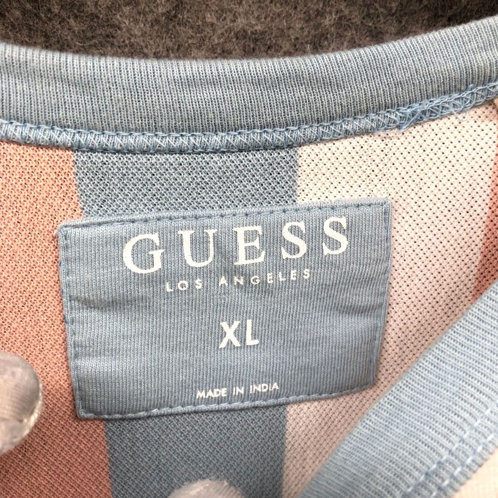 Guess VINTAGE GUESS Knit T Shirt Mens XL Cotton Crewneck Short Sleeve Striped Peach Blue Long Size US XL / EU 56 / 4 - 5 Thumbnail