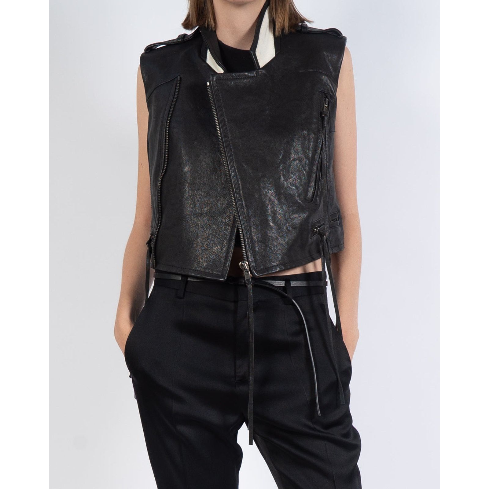 Haider Ackermann SS16 Handpainted Waistcoat in Black Leather Size S / US 4 / IT 40 - 7 Thumbnail