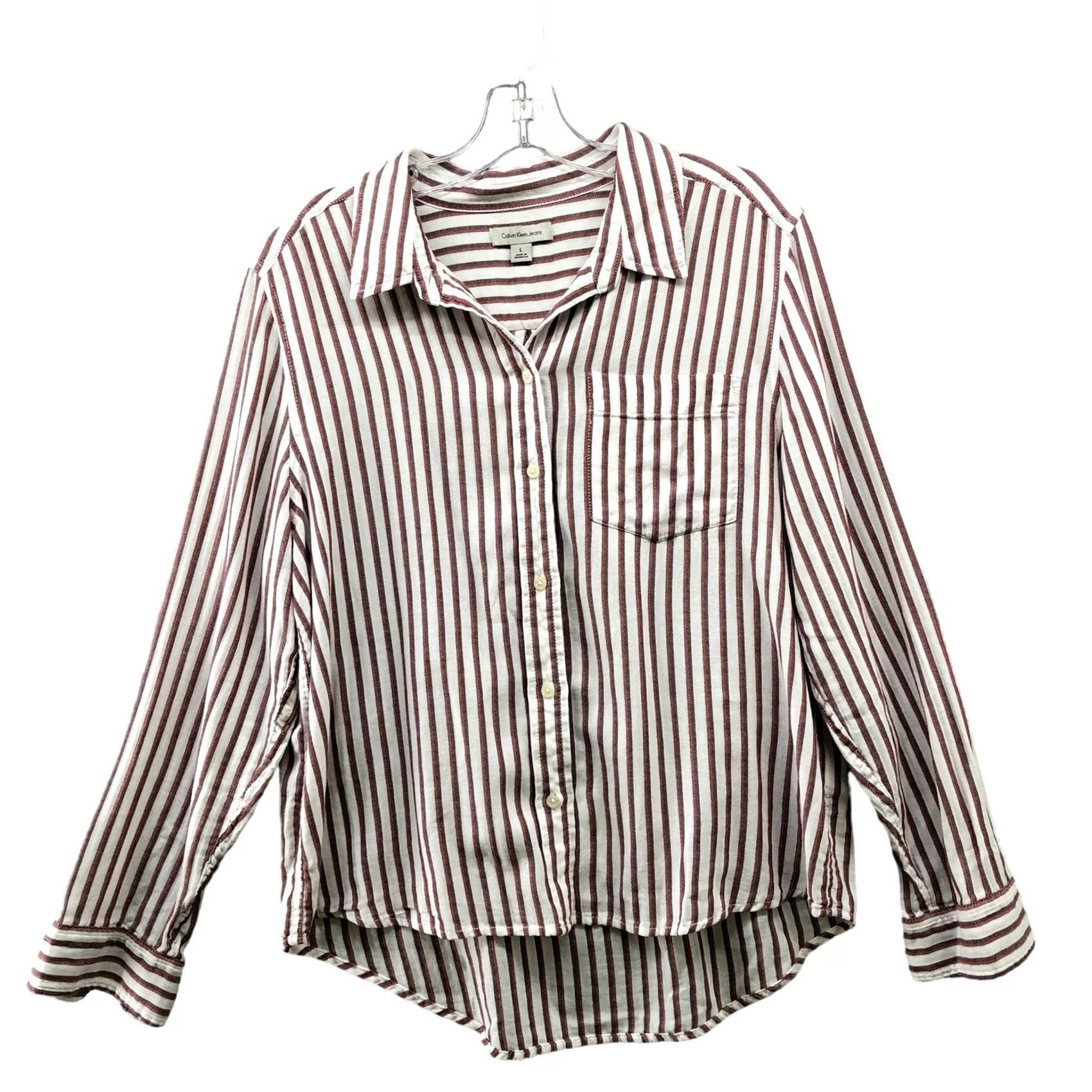 Calvin Klein Calvin Klein Button Down Shirt Womens L Pink White Stripe Cotton Relaxed Beachy Button-Up Casual Workwear Size L / US 10 / IT 46 - 2 Thumbnail