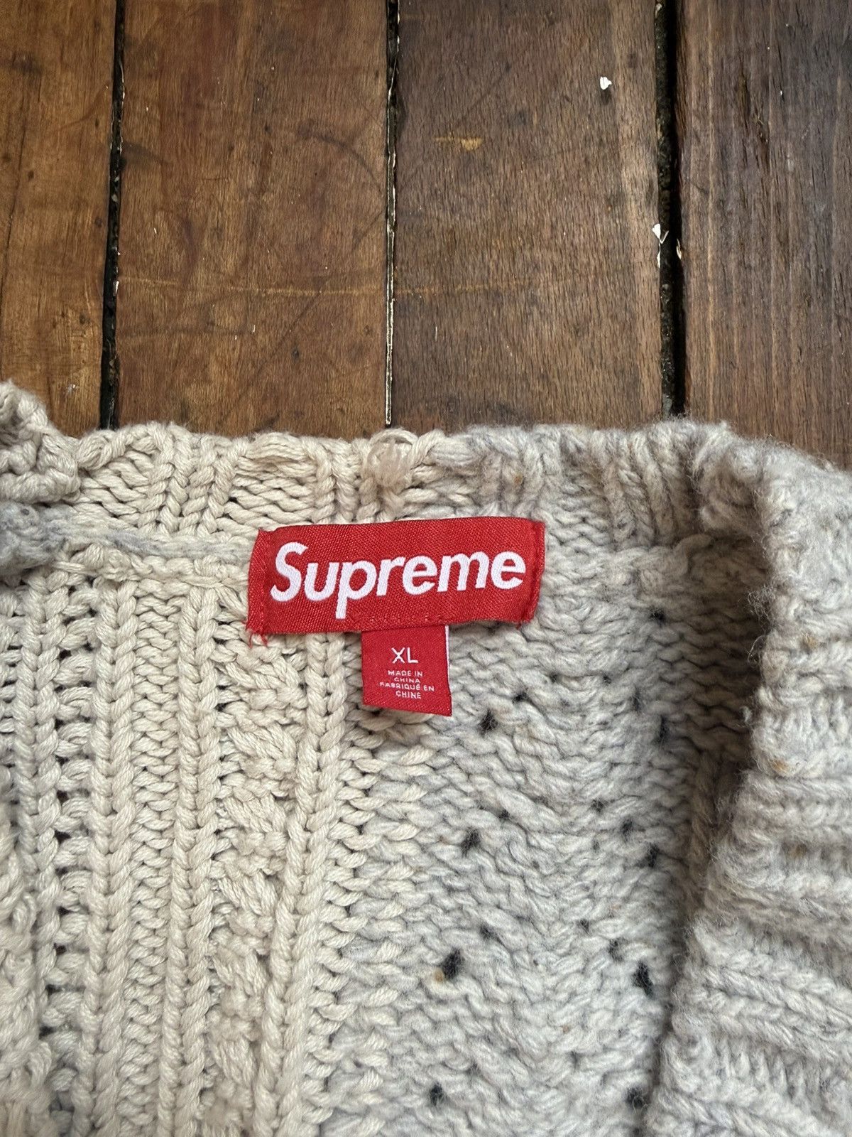 Supreme Supreme FW23 Patchwork Cable Knit Cardigan - Ivory Size US XL / EU 56 / 4 - 4 Thumbnail