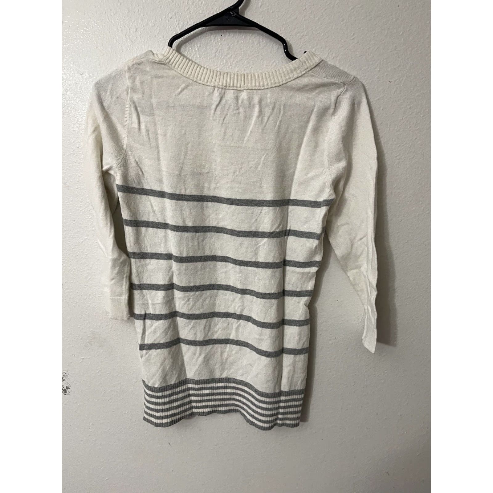 Gap Gap Women's Sweater Pullover 3/4 Sleeve White Gray Striped Size S Knit Cotton Boat Neck Pullover, Casual Vintage (Mens/Womens) Size S / US 4 / IT 40 - 2 Thumbnail