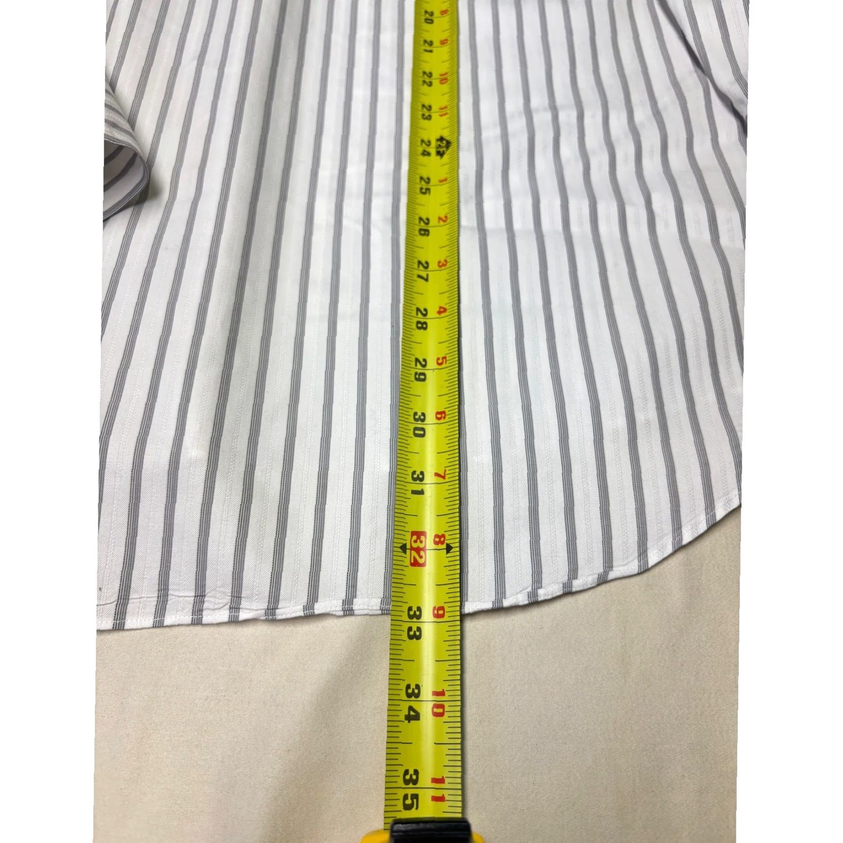 David Donahue David Donahue Mens Dress Shirt Striped White Grey Cotton 17 32/33 French Cuff Button Long Sleeve Shirt Mens Regular Tailored Formal Wedding Business Size 46R - 7 Thumbnail