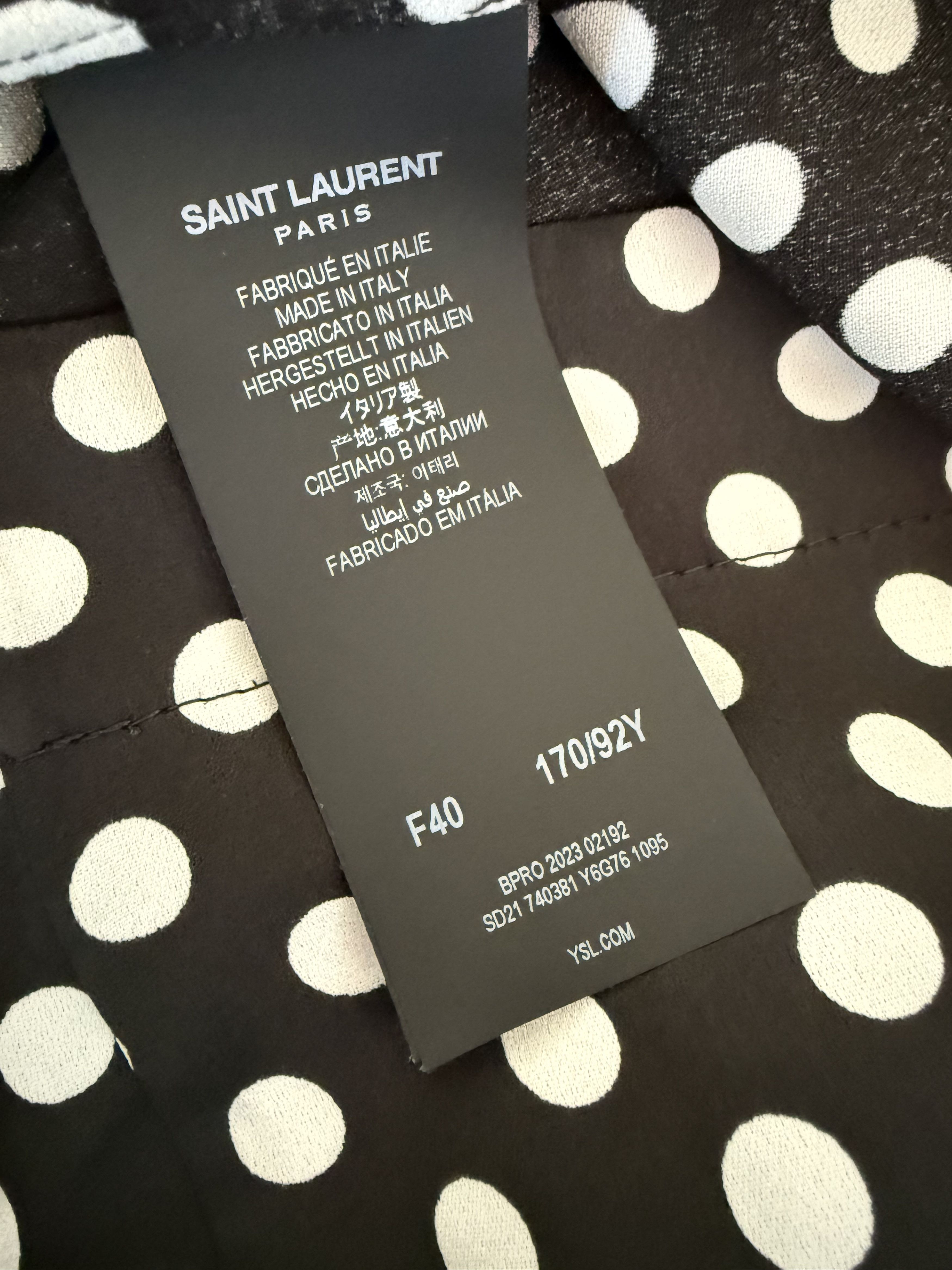 Saint Laurent Paris SS23 Saint Laurent Lavalliere-Neck Satin Polka Dot Blouse Size US L / EU 52-54 / 3 - 10 Thumbnail