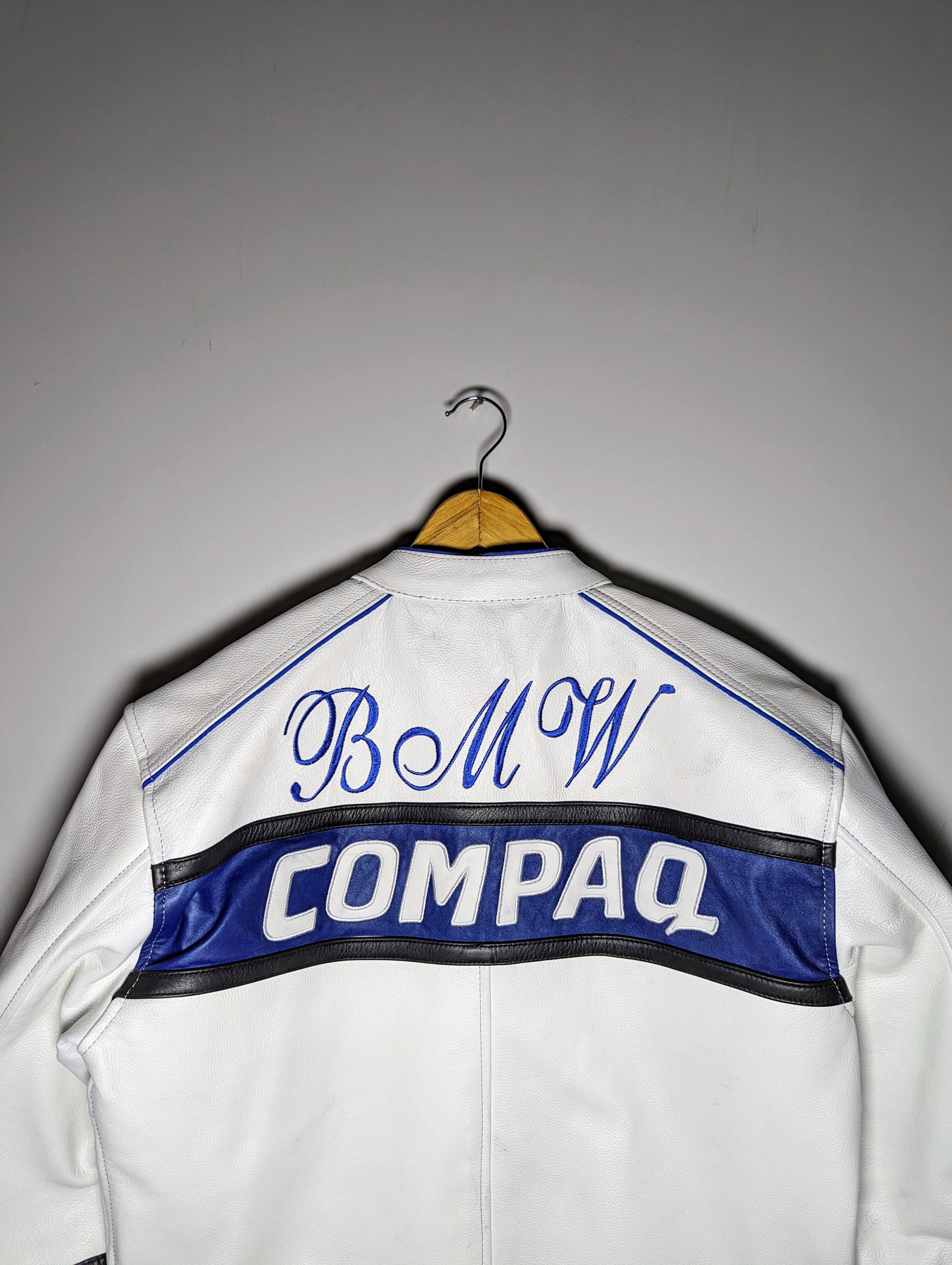 Other 🔥 BMW 💀COMPAQ 90s RACING LEATHER JACKET VINTAGE STREETWEAR Size US XXL / EU 58 / 5 - 9 Thumbnail