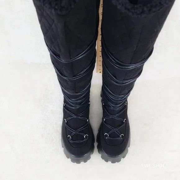 Other Winter Stomper 2" Platform Knee Boots Jet Black Fx Fur Trim Size US 7 / IT 37 - 4 Thumbnail