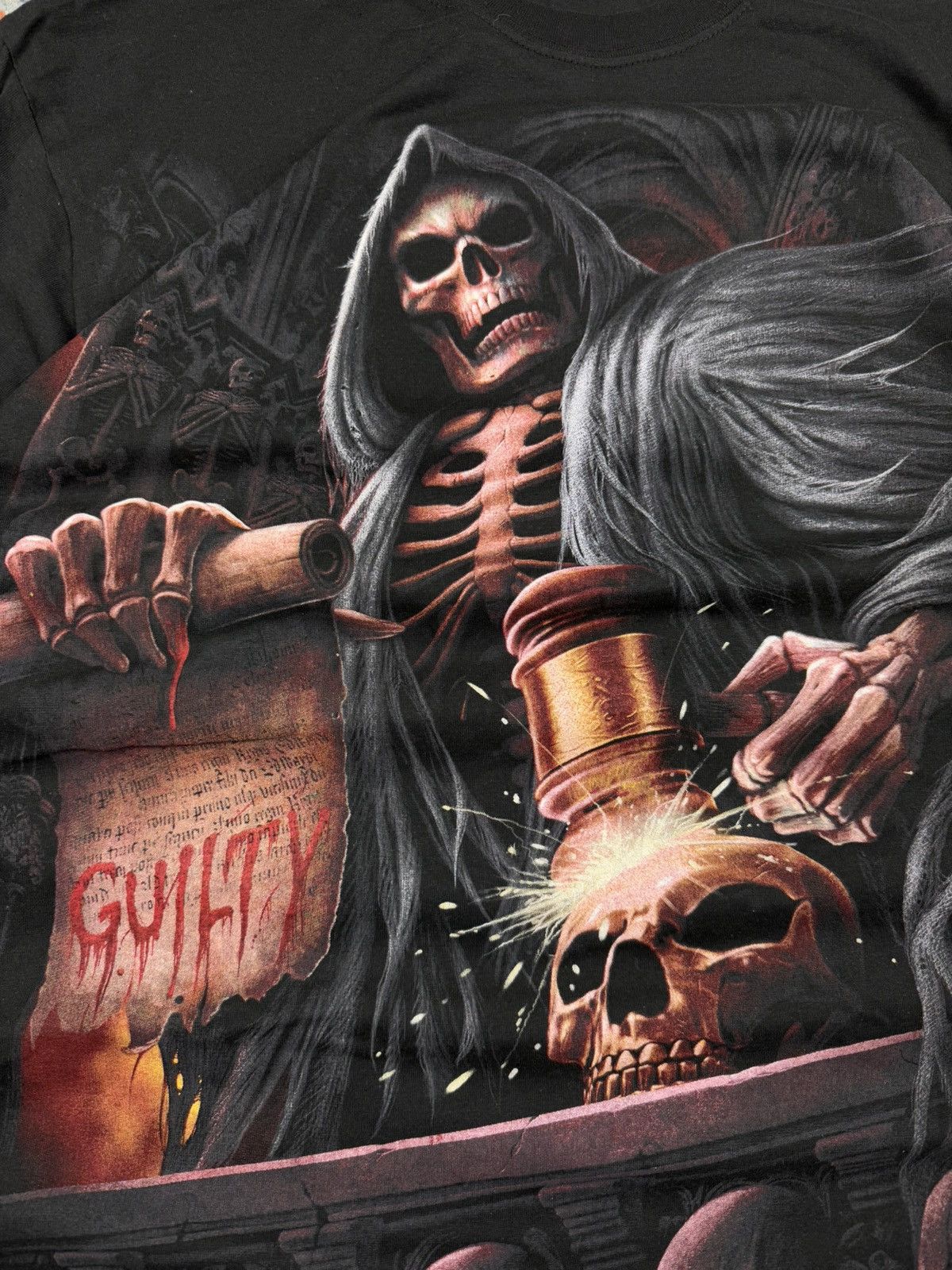 Vintage × West Coast Choppers Vintage 90s Spiral reaper skull skeleton guilty judge tee Size US XL / EU 56 / 4 - 7 Thumbnail