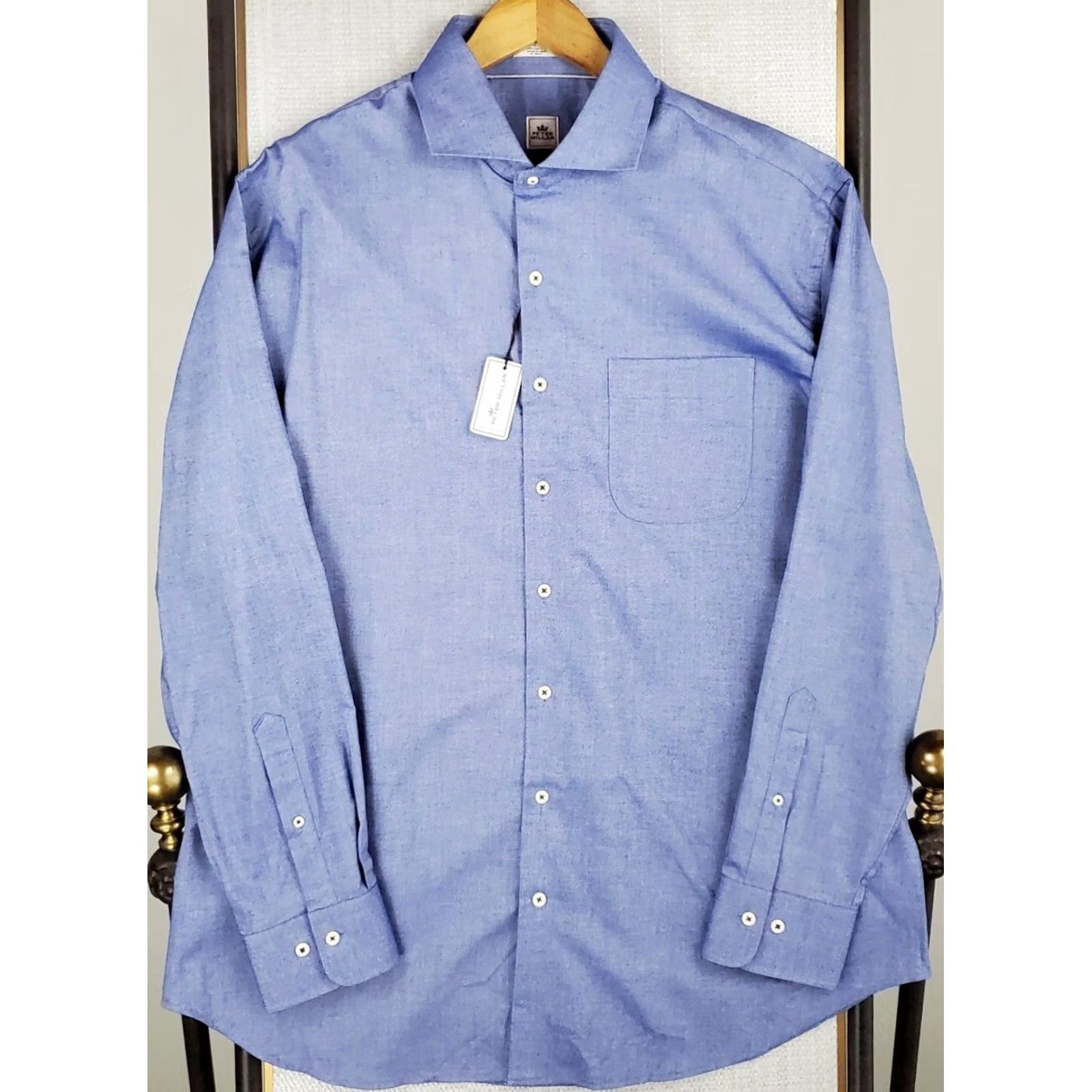 Peter Millar PETER MILLAR Shirt XL Blue Cotton Melange Twill Deadstock NEW 45 Mens Size US XL / EU 56 / 4 - 3 Thumbnail