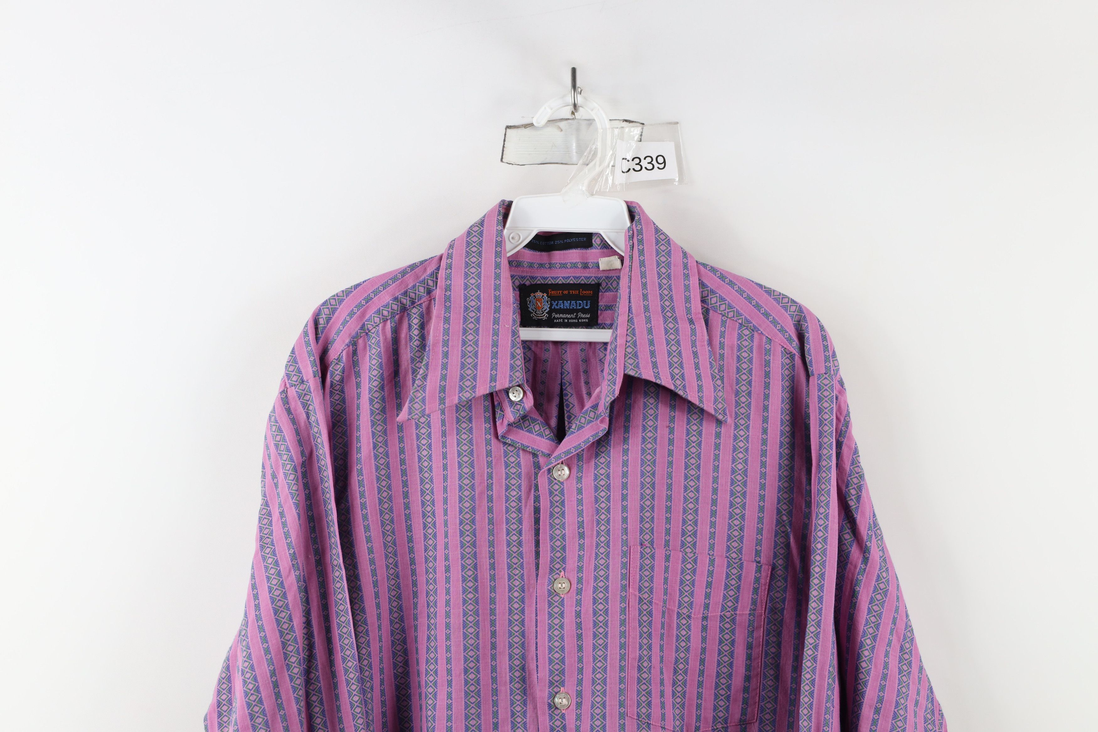 Vintage Vintage 60s Fruit of the Loom Striped Collared Button Shirt Size US L / EU 52-54 / 3 - 2 Thumbnail