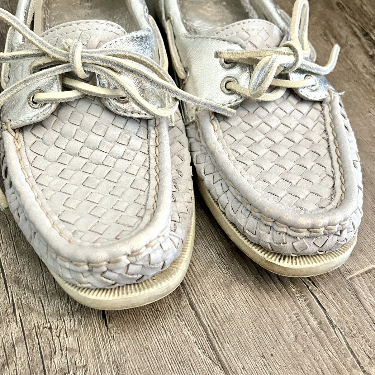 Sperry Sperry Top Slider Gray & Metallic Silver Woven Boat Shoes Size US 6.5 / IT 36.5 - 12 Thumbnail