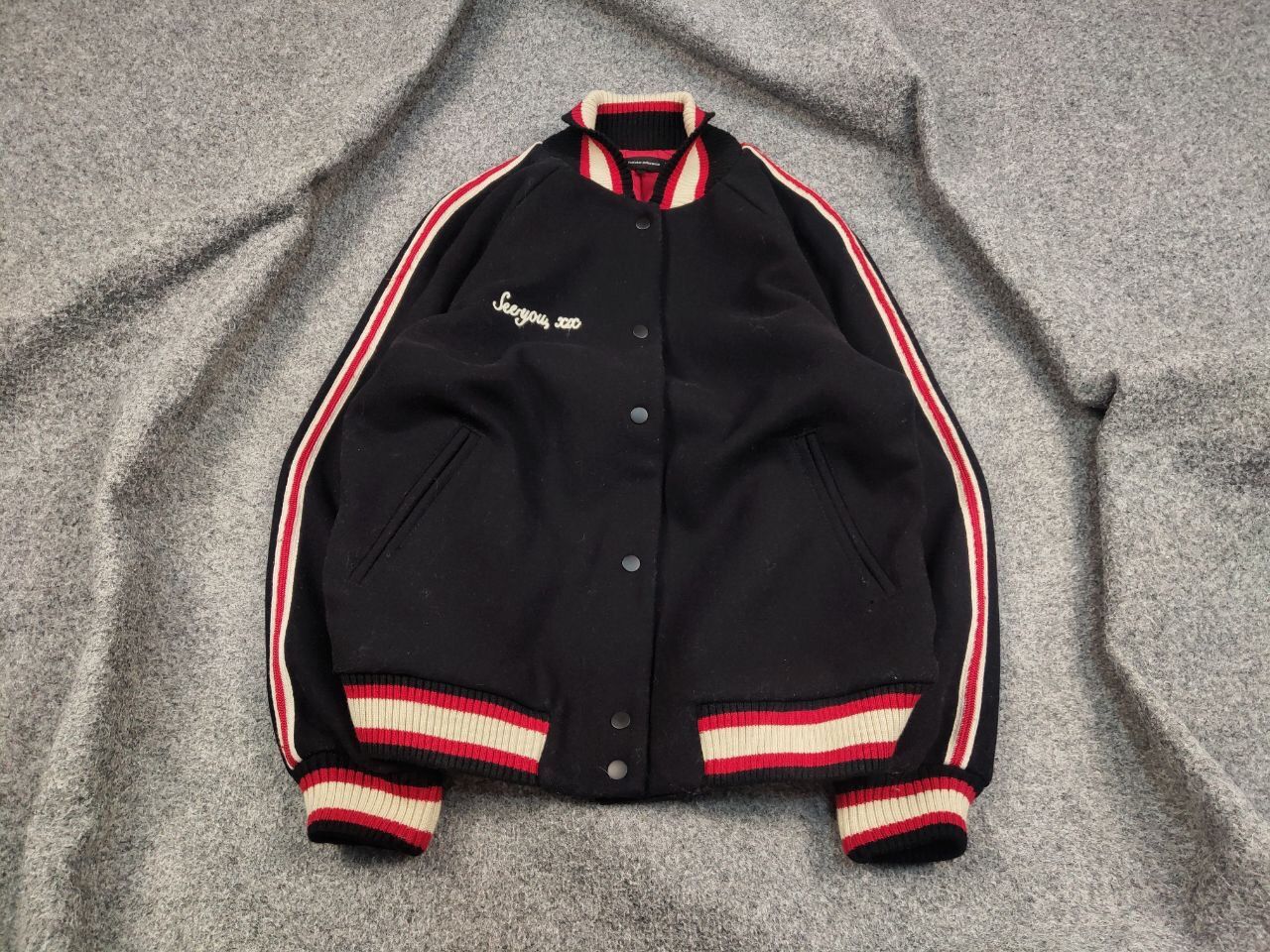 Vintage Vintage Varsity Bomber Wool Black logo Jacket Japan Style Size US M / EU 48-50 / 2 - 2 Thumbnail