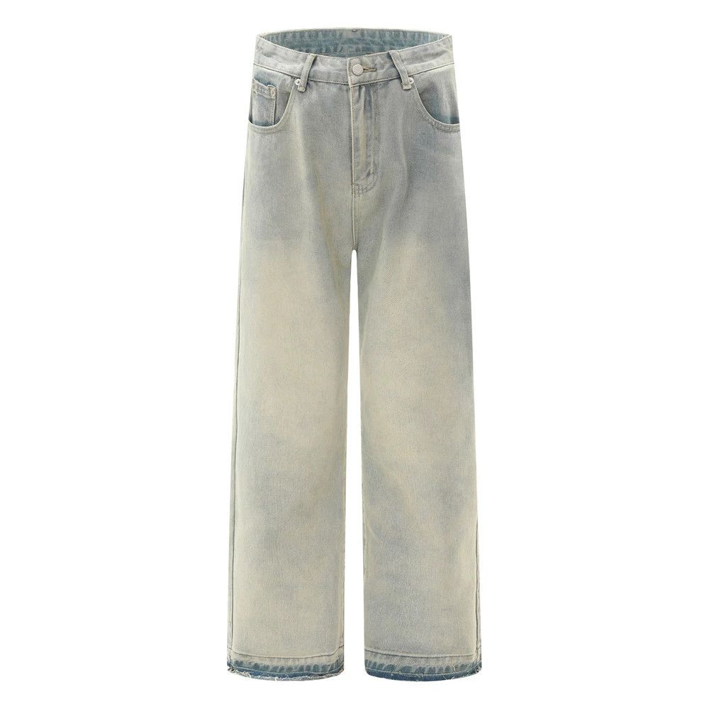 Men's retro distressed raw edge punk washed jeans